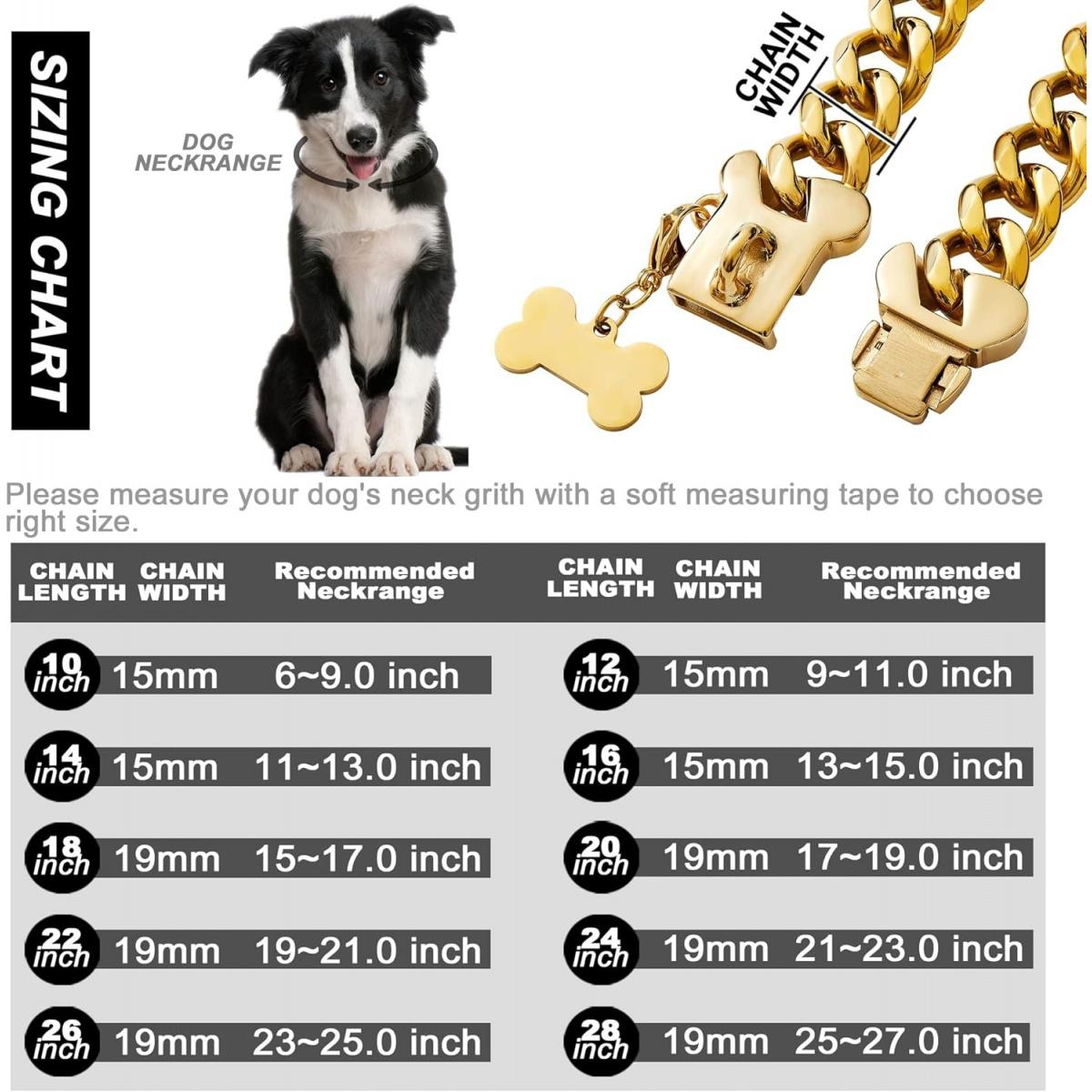 Custom Name Gold Dog Chain - 15MM Luxury Cuban Link with Bling Zircon A-Z Initials |   Unbreakable 18K Plated Stainless Steel Collar for Cool Dogs