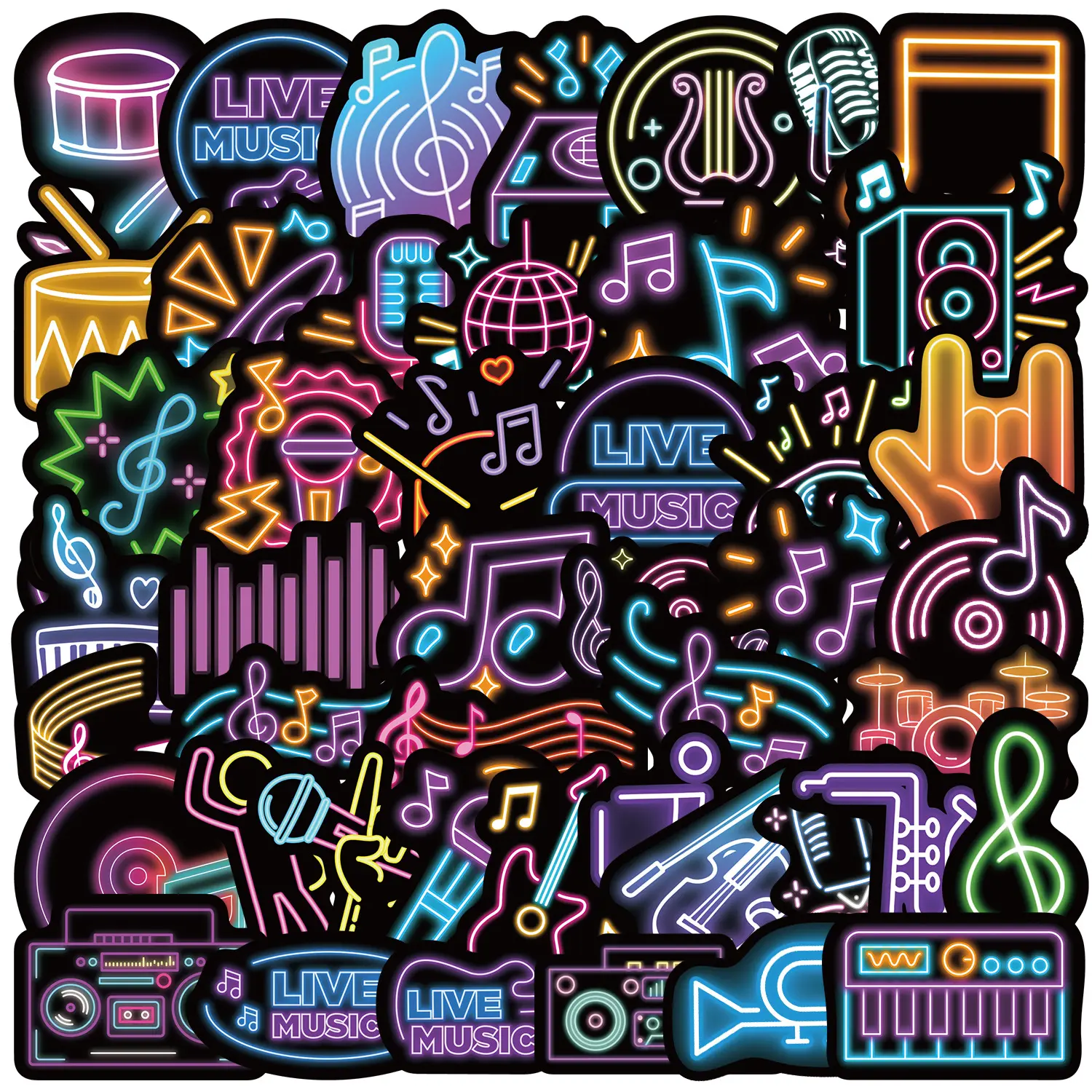 50pcs Laser Film Neon Music Stickers, Office Stickers, Suitable for Scrapbooks, Diaries, Laptops, Water Bottles, Cars, Etc. A Gift with A Positive Message and A Design Based on Faith.