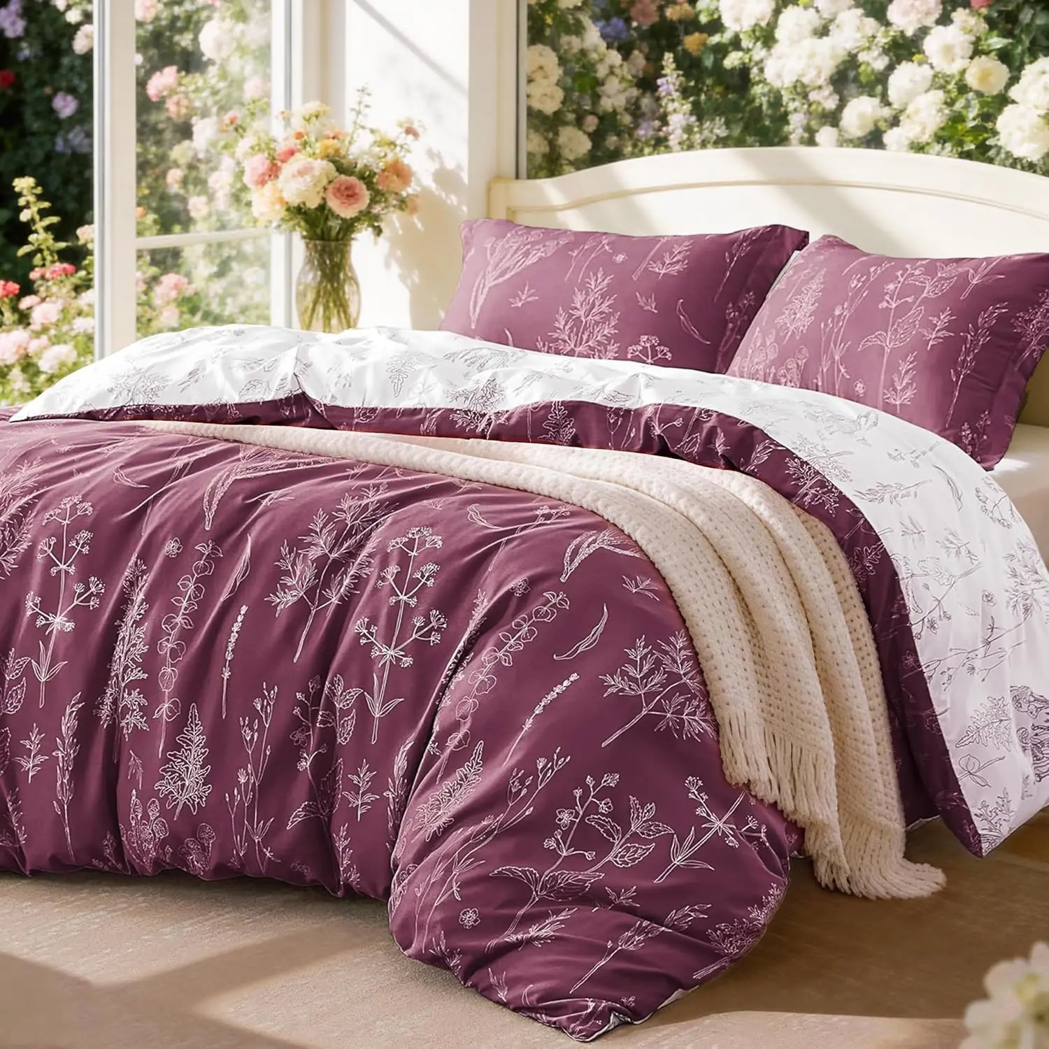 Vintage Rose Comforter Set Queen - Queen Size Comforter Set, 3 Pieces Cute Floral Bedding Sets for All,1 Soft Reversible Botanical Flowers Comforter and 2 Pillow Shams