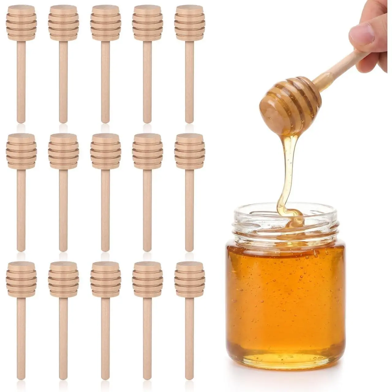 48 Pcs 3.14 Inch Mini Wooden Honey Dipper Sticks, Reusable Deep Groove Stirring Wand for Jam, Syrup, Tea, Desserts, Party Serving