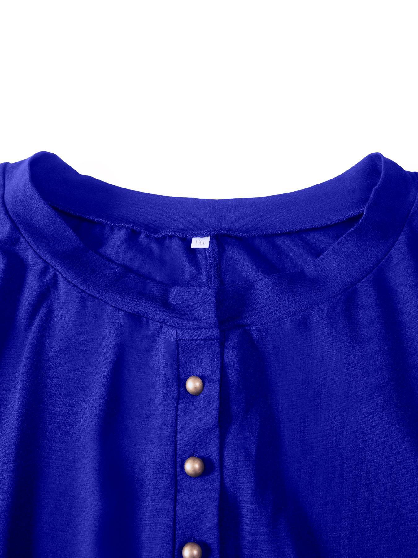 [Plus Size] Solid Pocket Button Front Wide Leg Jumpsuit, Casual Long Sleeve Round Neck Jumpsuit for Daily Wear, Women's Clothes for Fall & Winter, Womenswear