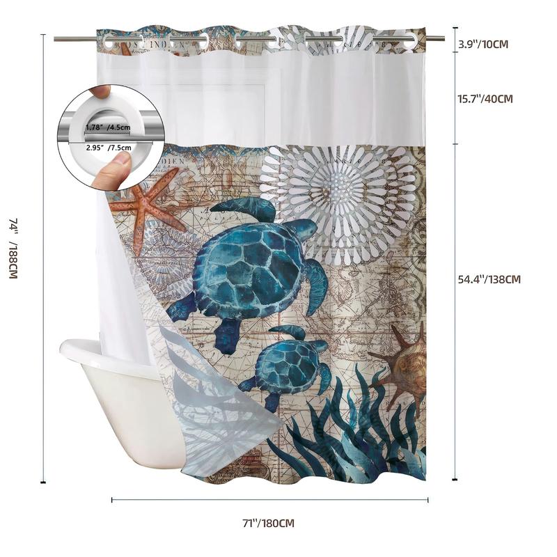 Digital Print Waffle Waterproof Shower Curtain, Quick Installation No Hooks, Double Layer Snap-In Liner, Stylish Bathroom Decor for Home Hotel Salon Dormitory