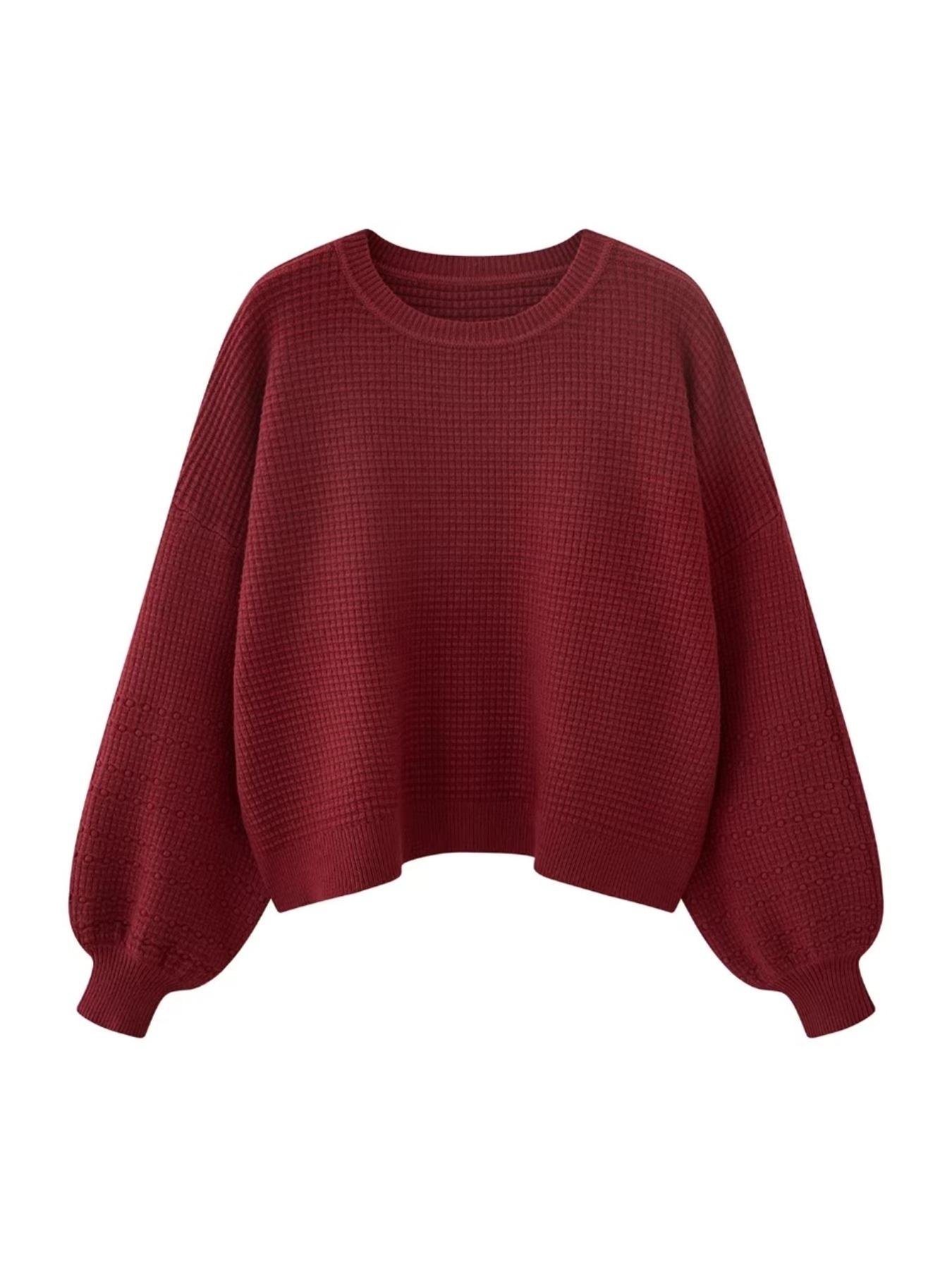 Women's Oversized Lantern Sleeve Crew Neck Pullover Sweater, Casual Loose Knit Jumper Top, Autumn & Winter Clothes