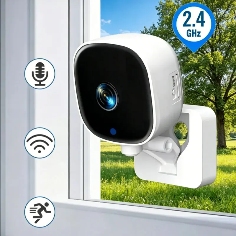 2K Window Stick Indoor Surveillance Security Camera, 2.4GHz WiFi Only, Plug-in Camera with AI Full Color Night Vision, AI Human Motion Detection, 24/7 Continuous Recording, Two-Way Audio, Easy Adhesive Window Installation