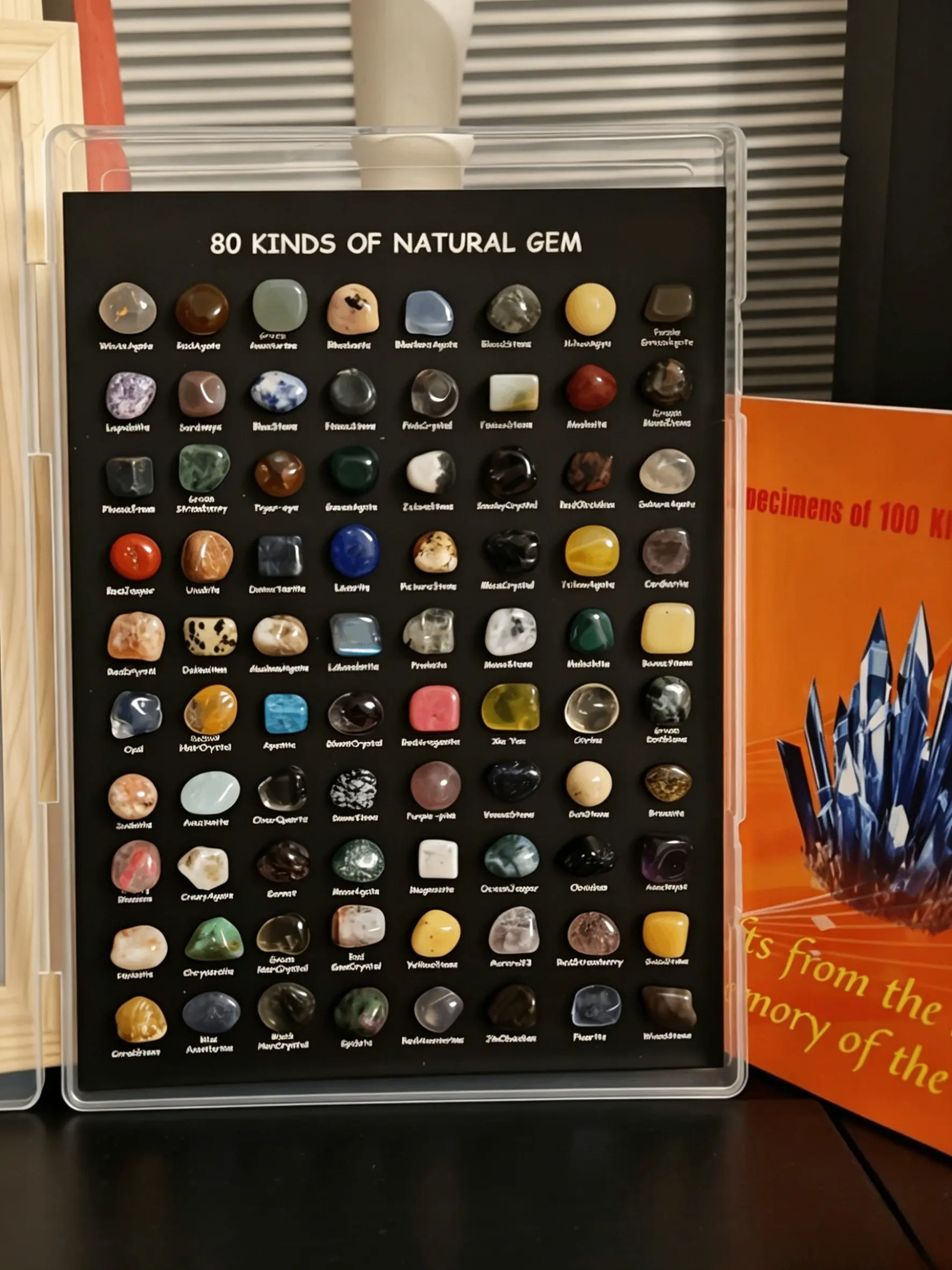 80 Natural Minerals + 100 Mineral Guide, Crystal, Agate, Fluorite, Jasper, Tiger Eye, Home Decor, Desk Accessories, Gift for Holidays, Natural Crystal Stones