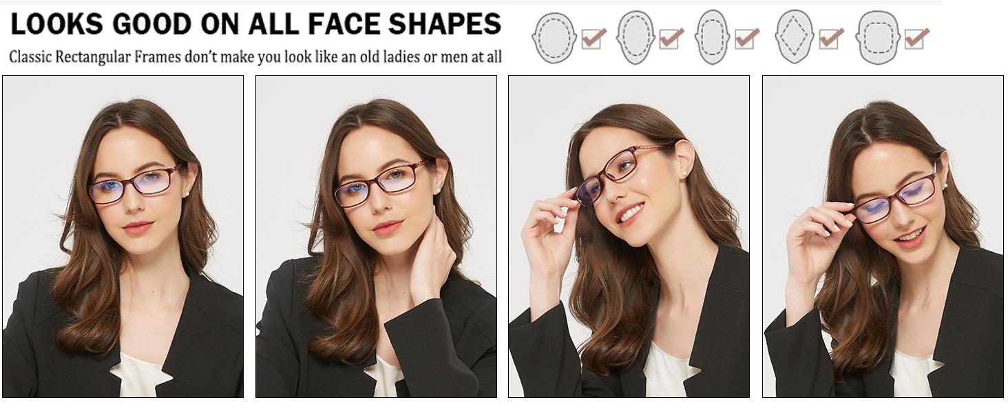 Blue Light Blocking Readers for Women - 2 Pair Ladies Computer Reading Glasses +1.25 Stylish Rectangular Frames Blue Ray Eyeglasses