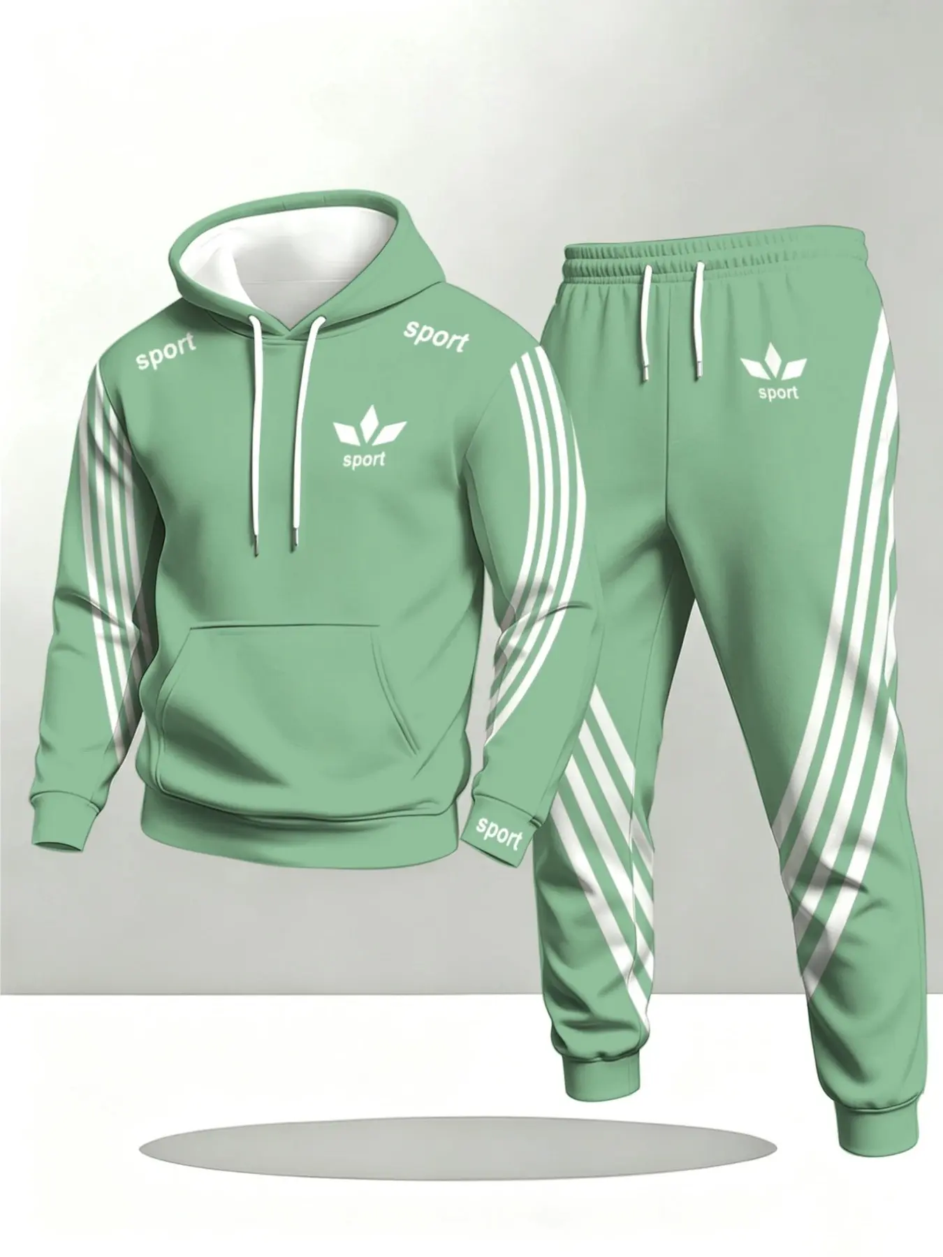 Men's Casual Sport Set, Sweatsuit, 3D Print Hoodie and Pants, Geometric Pattern, Loose-Fit, Street Style, Ideal for Daily Wear and Outdoor Activities