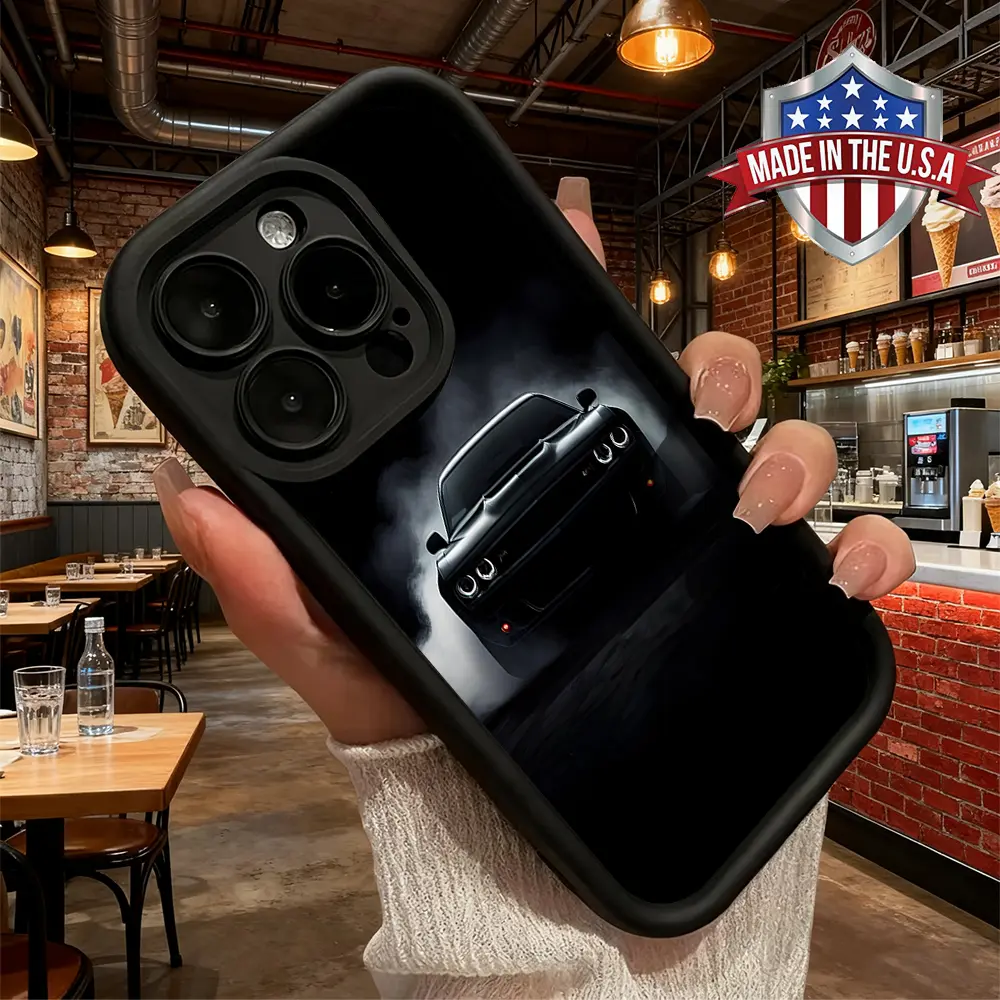 Cool Black Muscle Car Smoke Racing Aesthetic Phone Case for iPhone 17 16 15 14 Pro Max 13 12 11 XR XS Plus Air Slim Shockproof Anti Drop TPU Protective Cover Street Style Birthday Gift for Car Lovers Boyfriend