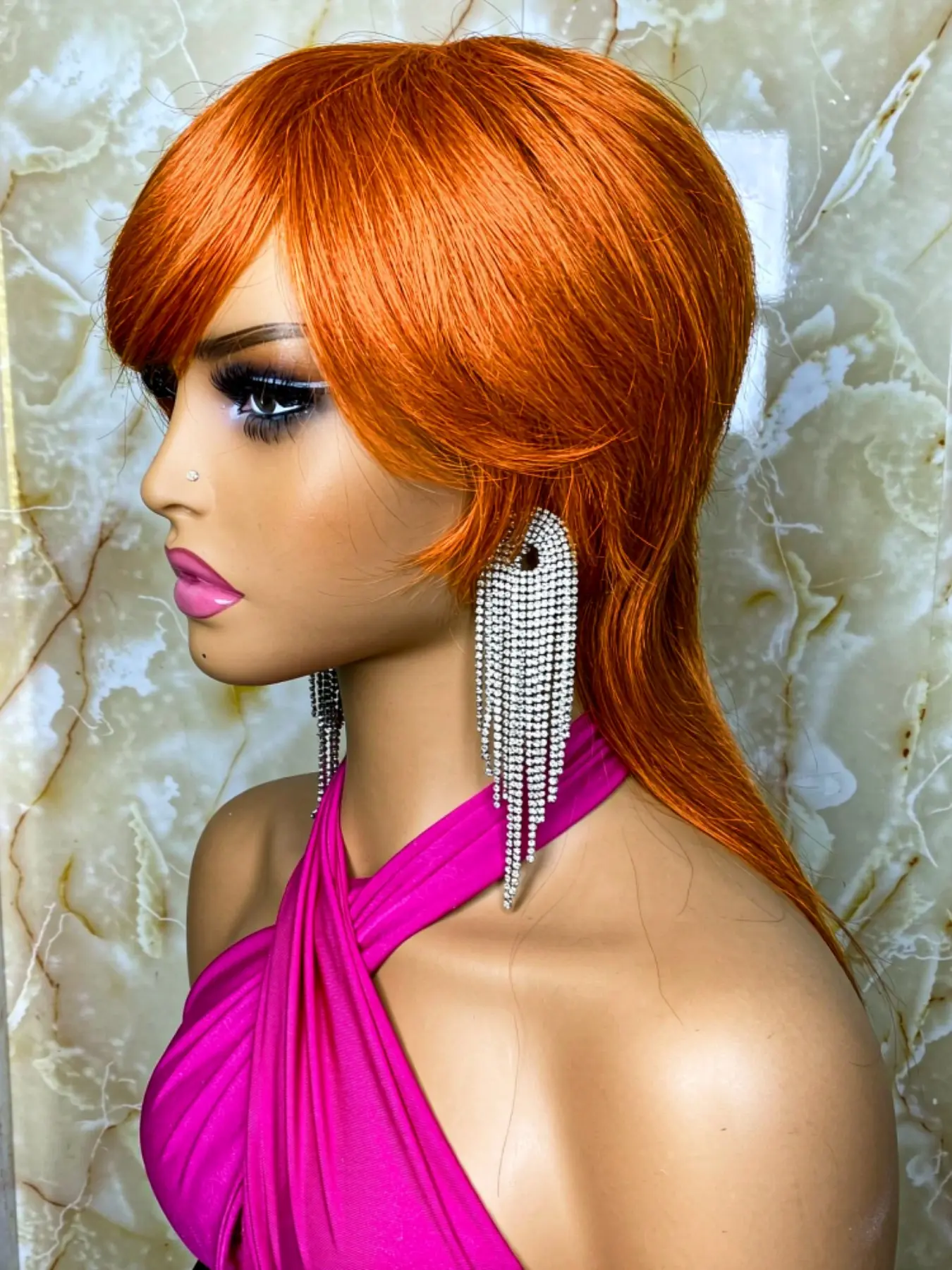 Vibrant Layered Wolf Cut Mullet Wig, Full Machine Made Human Hair Wigs, Straight Wolf Tail for Women