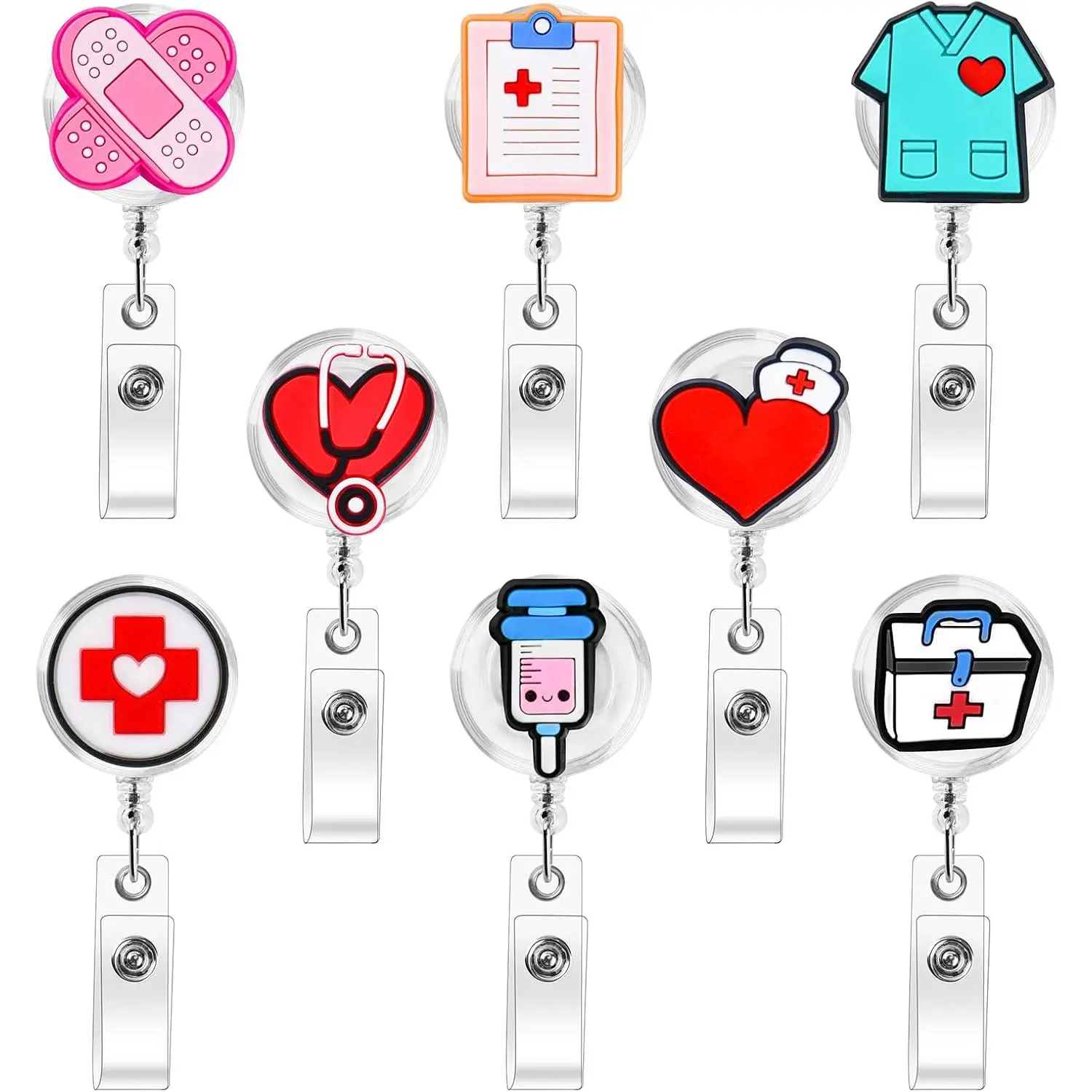 8 Pack Nurse Badge Reels, Retractable Cute  ID Reels for , ,    Office Worker Gifts