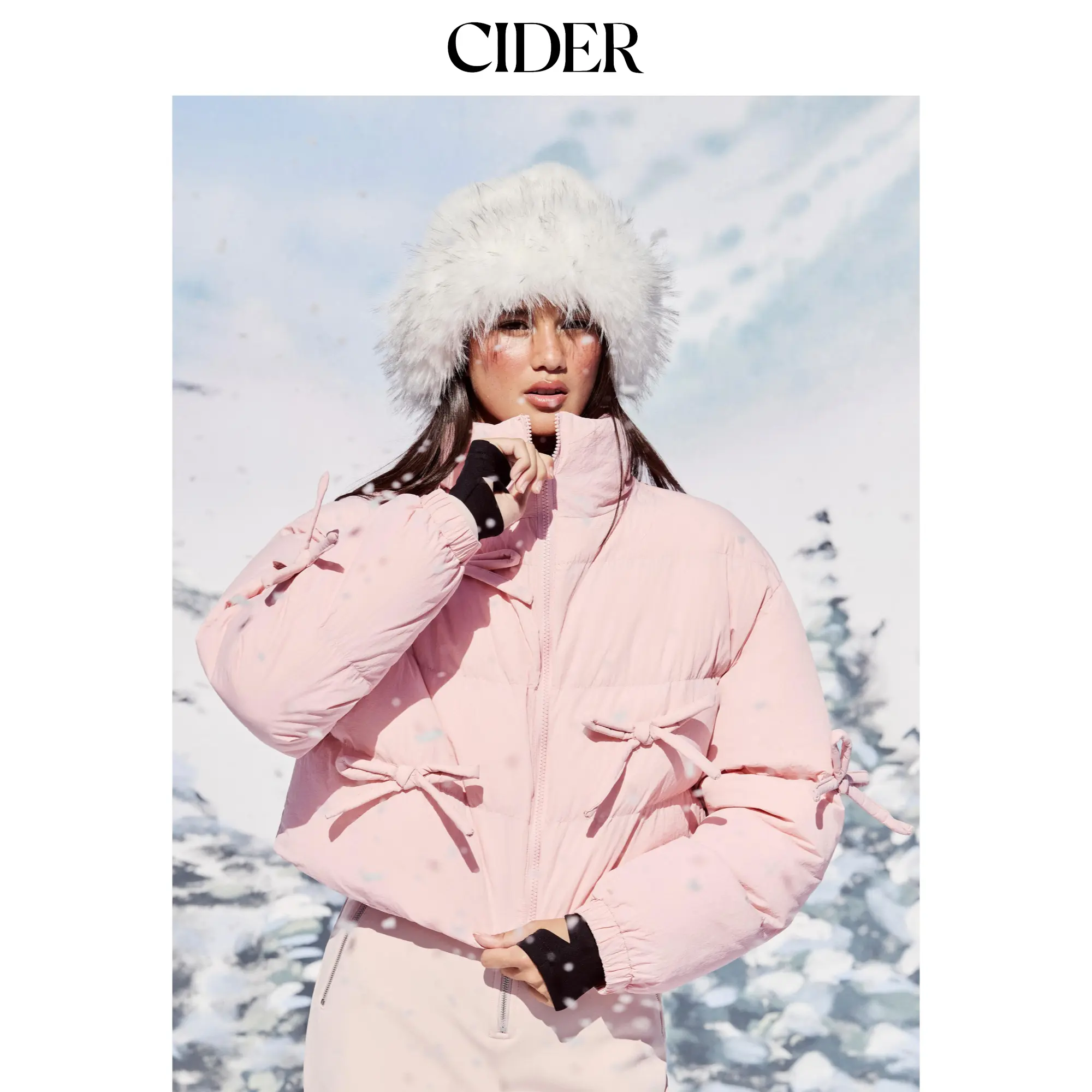 Cider Funnel Neck Bowknot Drawstring Zip Through Puffer SummerFinds