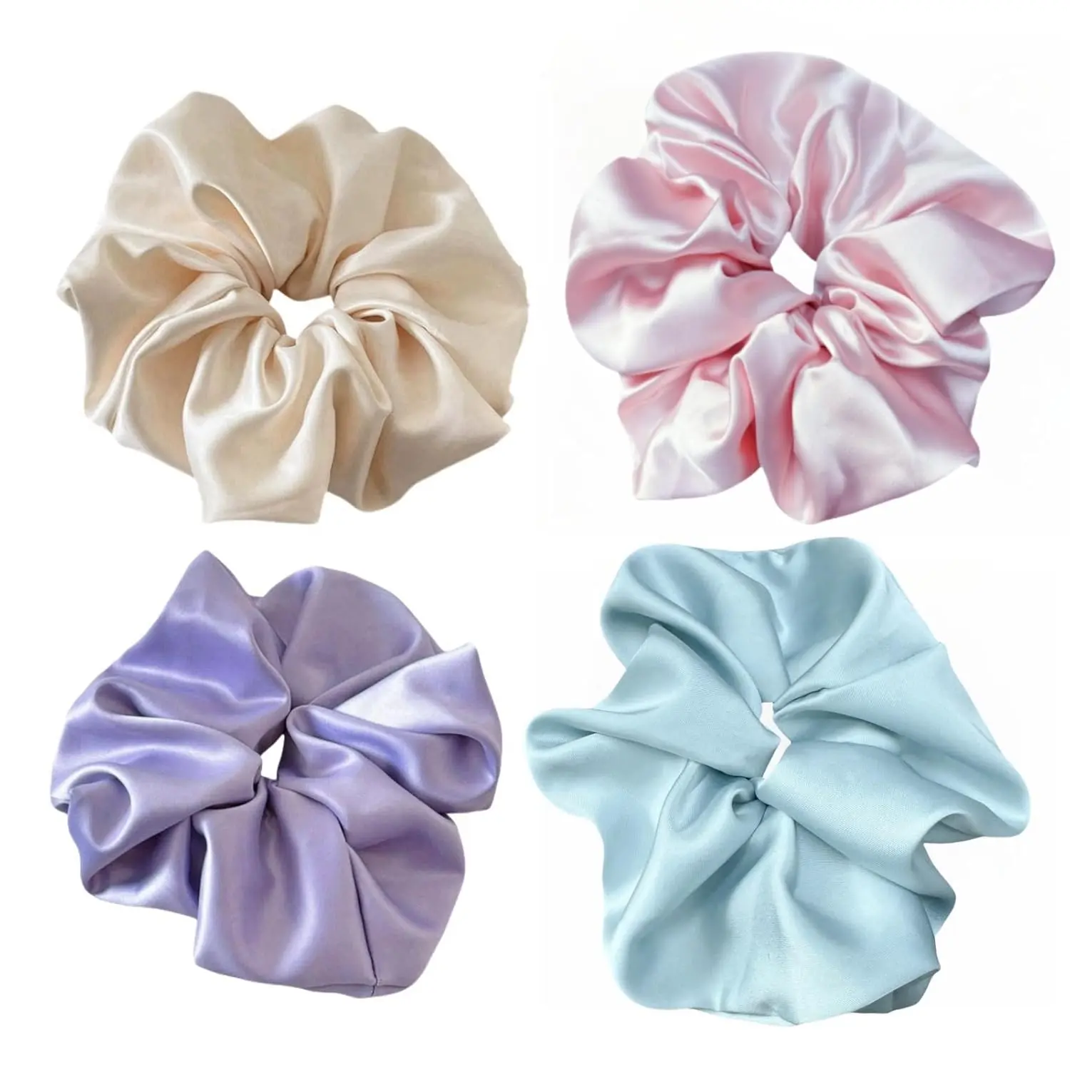 Women's Female 4-Piece Jumbo Satin Silk Scrunchies, 7.2-Inch Large Oversize Hair Ties for Thick Hair (Pink Mix), 7.2 Inches, Everyday, Daily, Oversized, Thick Hold
