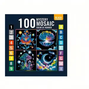 New 100 Mystery Mosaic Color by Number Adult Coloring Book, 48 Pages Digital Coloring Book, Relaxing Art Activity for Adults, Therapy
