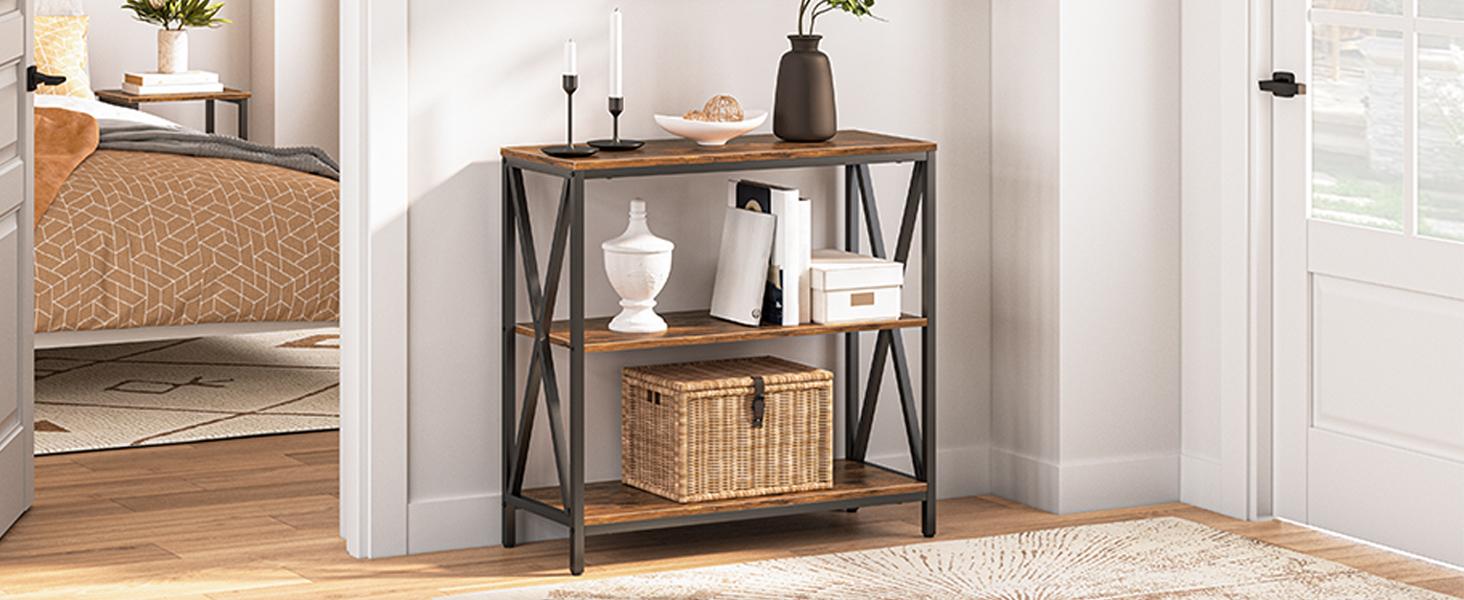 Sofa Table, Industrial Console Table, 3-Tier Narrow Side Table with Open Shelves, Foyer Table for Entryway, Hallway, Kitchen, Living Room and Bedroom, Easy Assembly