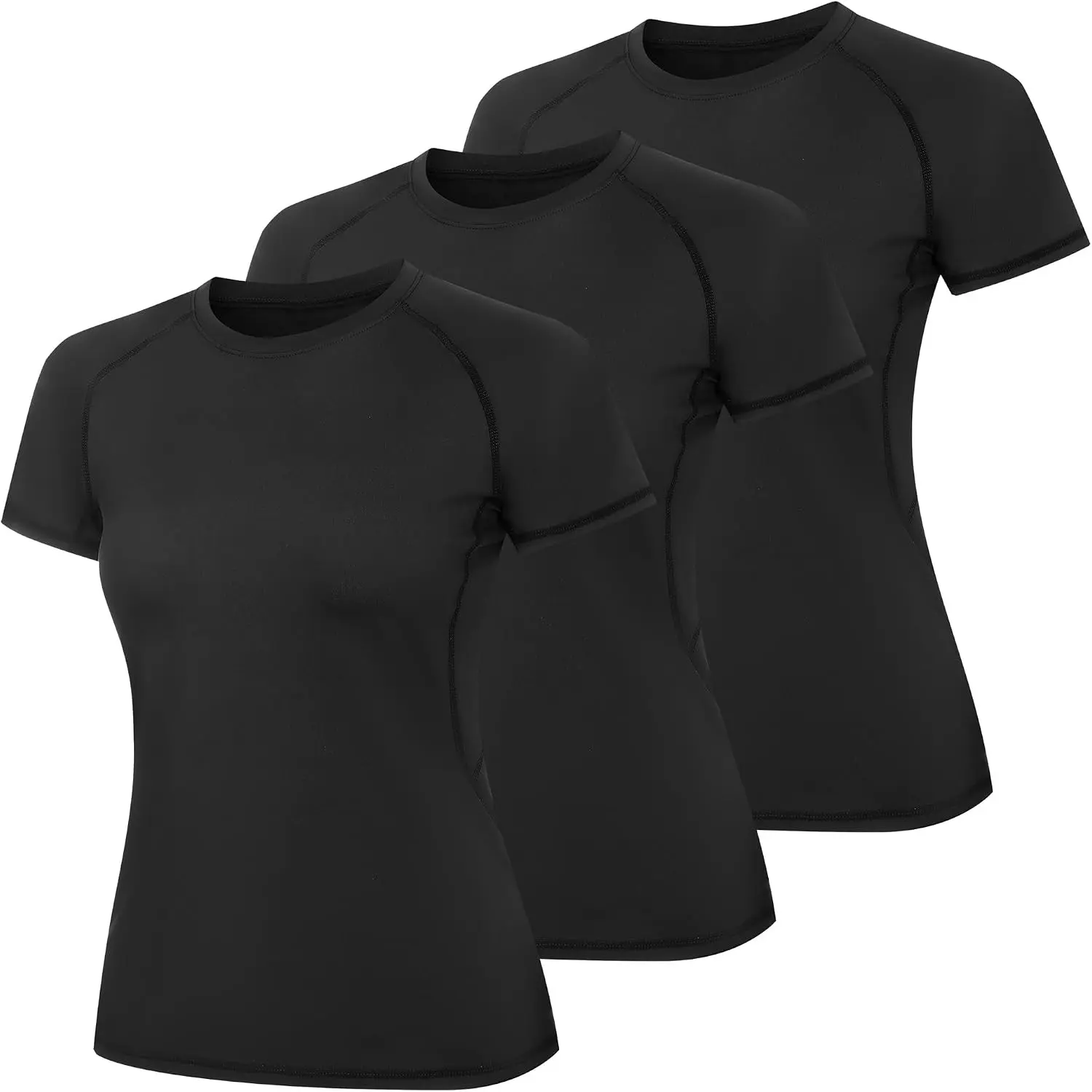 3 Pack Womens Compression Short Sleeve T Shirts Workout Athletic Moisture Wicking Running Hiking Dri Fit Sports Tops