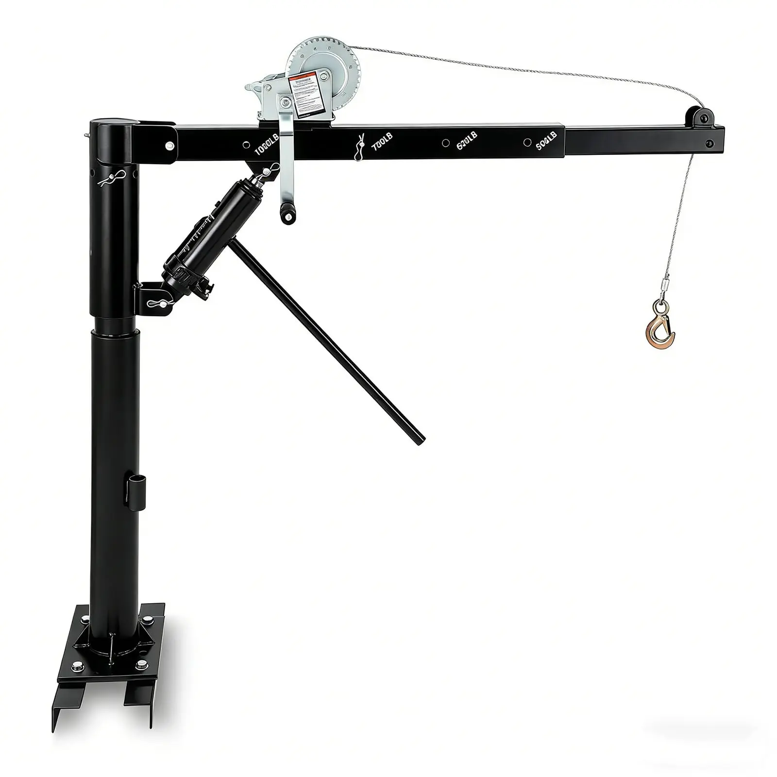 1000 lb Manual Pickup Truck Crane Hoist, 360° Swivel, Adjustable Boom, Black Steel, Folding Jib with Hand Winch