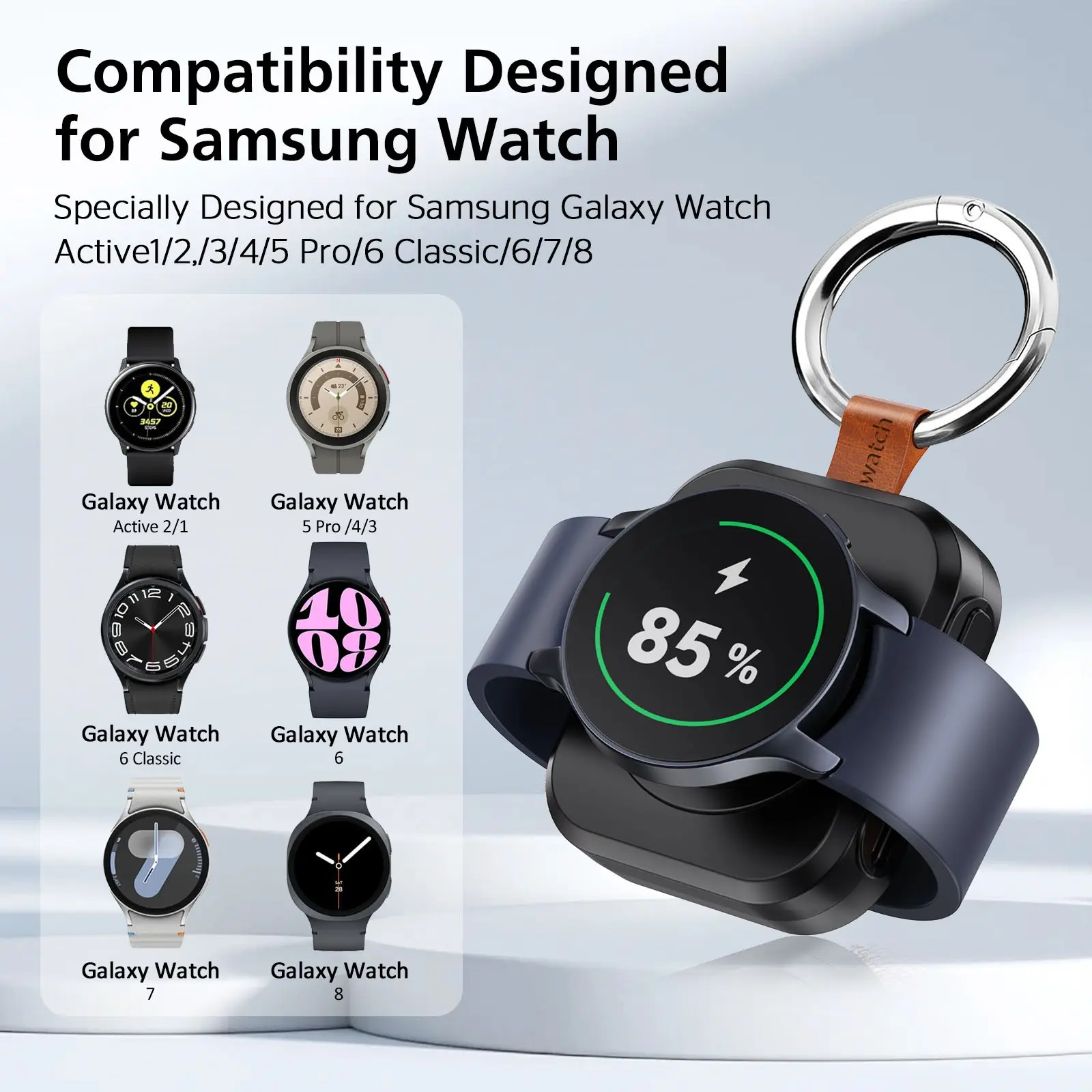 Portable Watch Charger, USB-C Interface, Keychain Included, Compatible with Galaxy Watch Ultra/7/6 Classic/5/4/3/active 2, Wearable Device Accessory