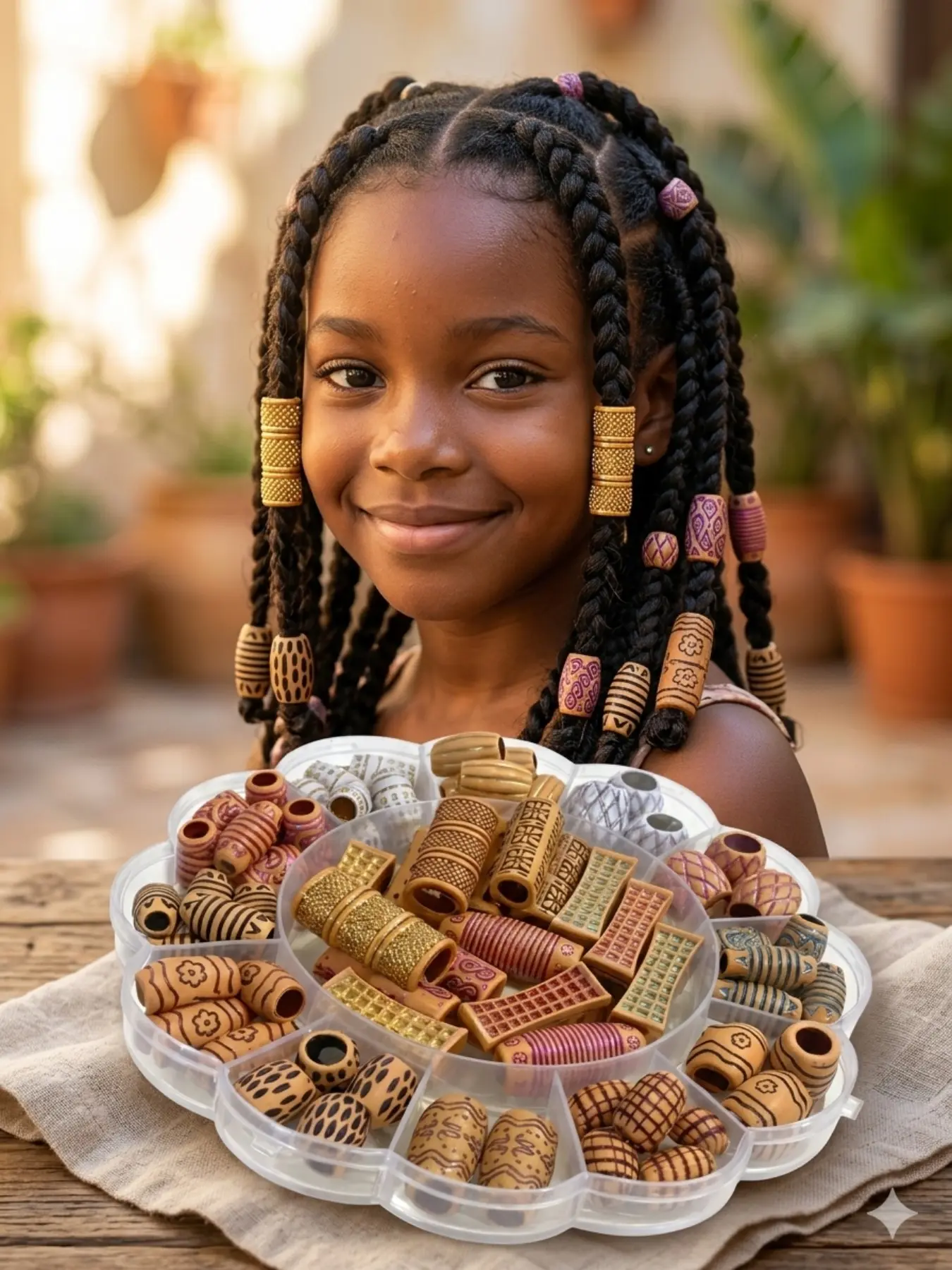 Vintage Tribal Style Braided Beads and Hair Clips Set, 20 Unique Designs, Antique and Faux Wood Texture, Loc Jewelry