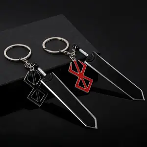Anime Guts Dragon Slashing Keychain Sword With Red Logo Key Pendant Cosplay Props For Men Women Backpack Keyring Jewelry Gift