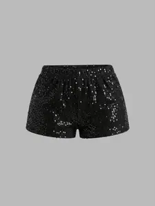Spring Summer Women's Casual Elegant Sequin Shorts, Perfect for Festivals Parties, Basic Style, Comfortable and Stylish