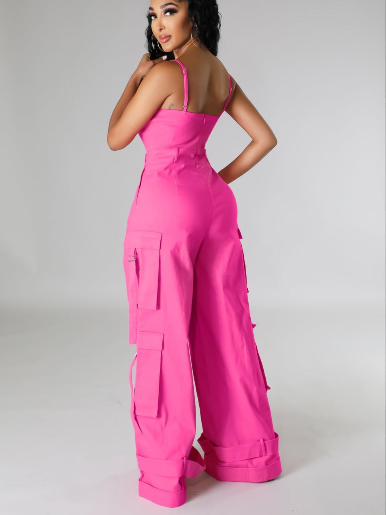 Sexy Halter Multi-Pocket Workwear Jumpsuit, Fashion Casual Women's Wide Leg Jumpsuit, Sleeveless Loose-Fitting All Seasons，Jackie's ExclusivePick, LimitedAvailability on Live