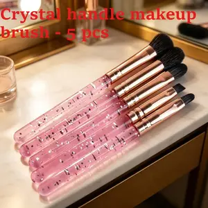 5 Pieces / New Style Professional Makeup Creative Crystal Glitter Powder Transparent Makeup Brush Set - Portable and Convenient Makeup Fixing Tools Set