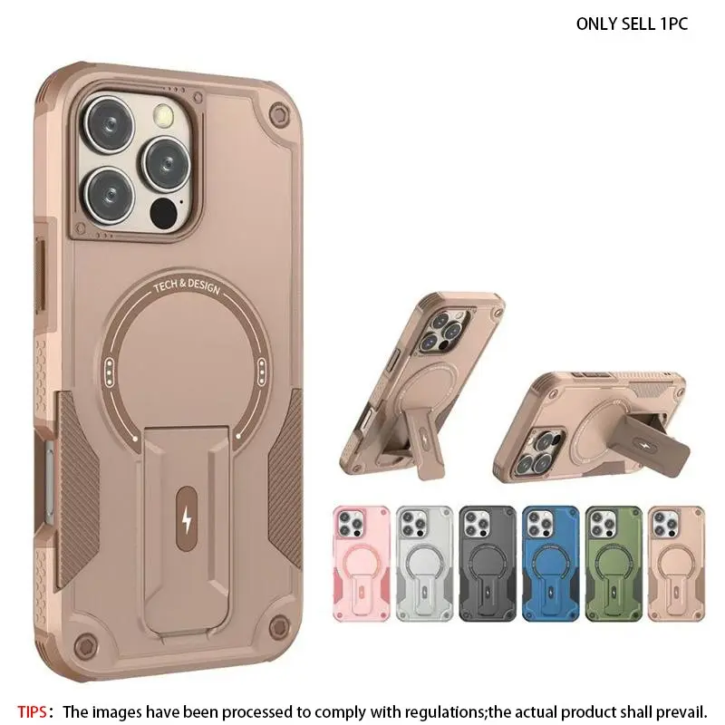 Military outdoor mecha anti-fall magnetic folding stand iPhone 17 Pro Max Shockproof protective cover, Smartphone casing, MagSafe supports wireless charging Foldable Case