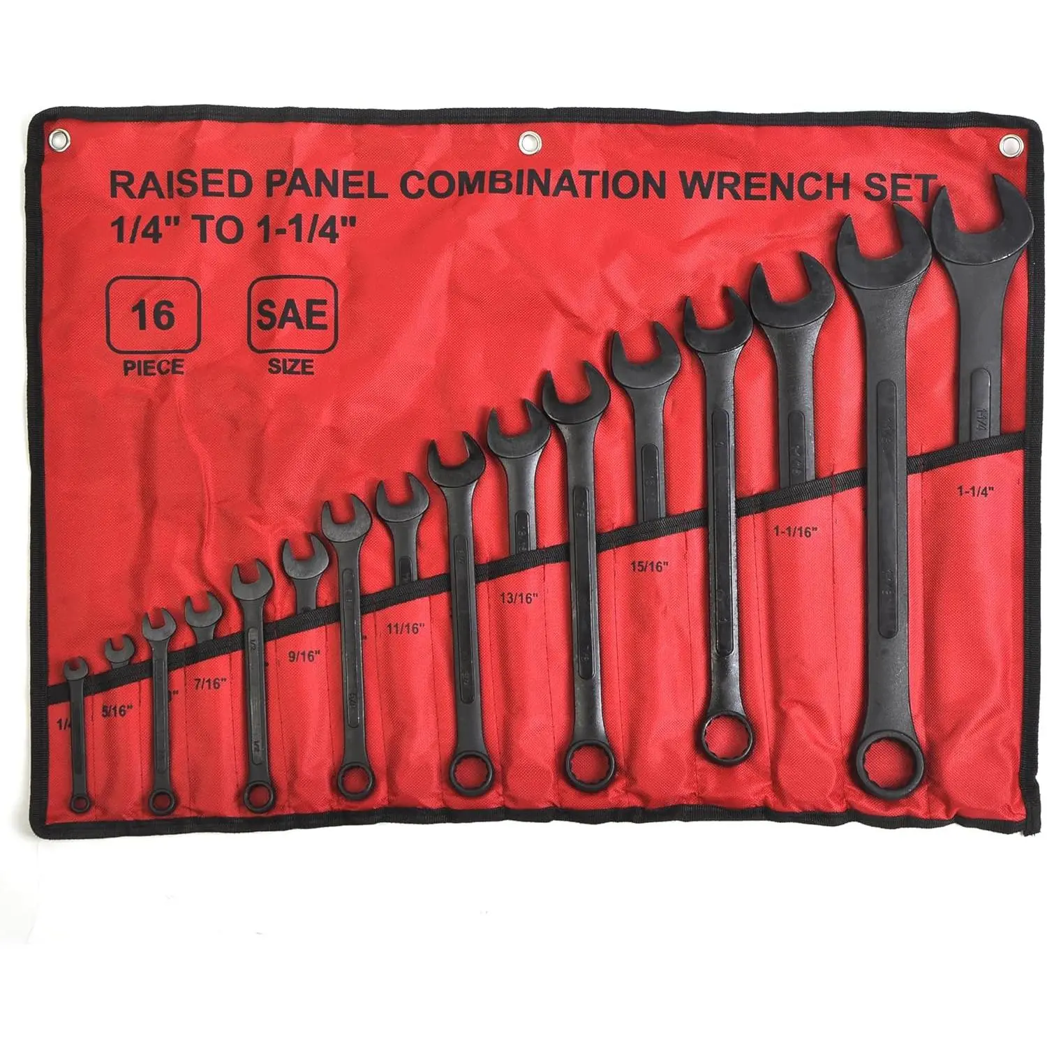16 count SAE Combination Wrench Set, 1/4" to 1-1/4" SAE Wrench Set with Roll Up Pouch