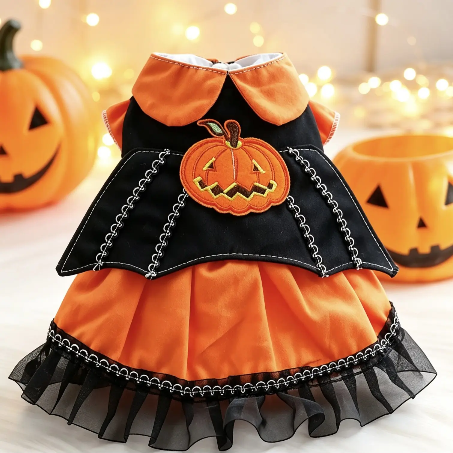Halloween Pumpkin Dress for Pets, Spring and Autumn Pet Cat Dress, Small Dog Party Costume