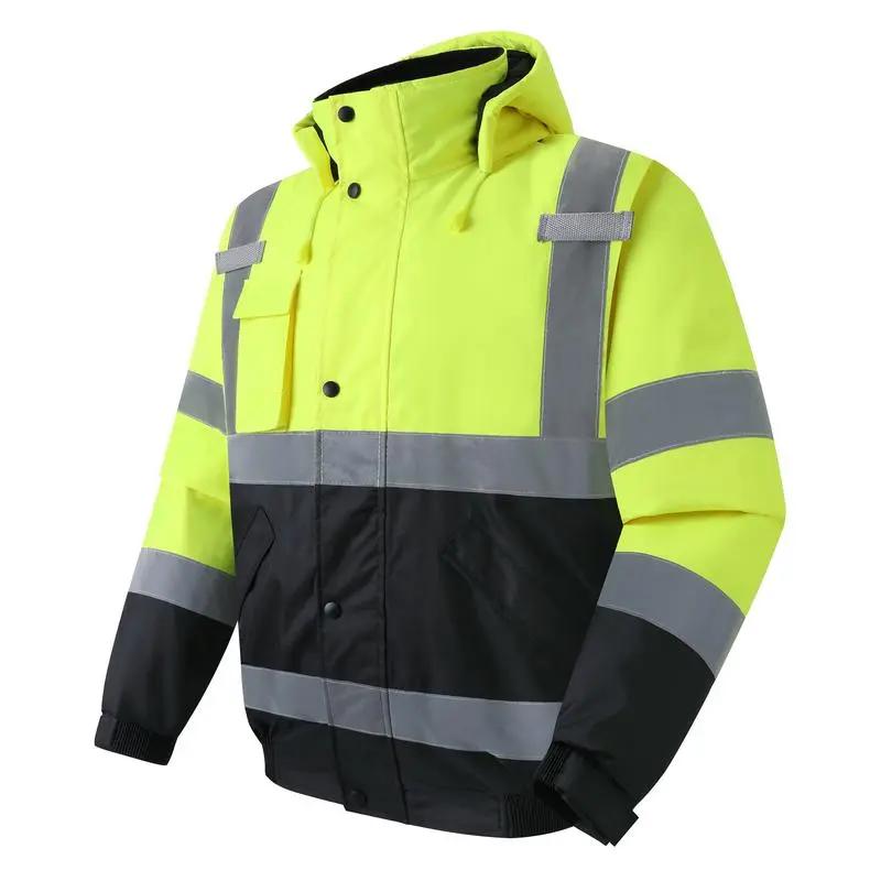 Mens High Visibility Reflective Jackets Waterproof Safety Jacket with Pockets Hi Vis Yellow Coats with Black Bottom Suitable for Cold Weather Work Construction（gift）.