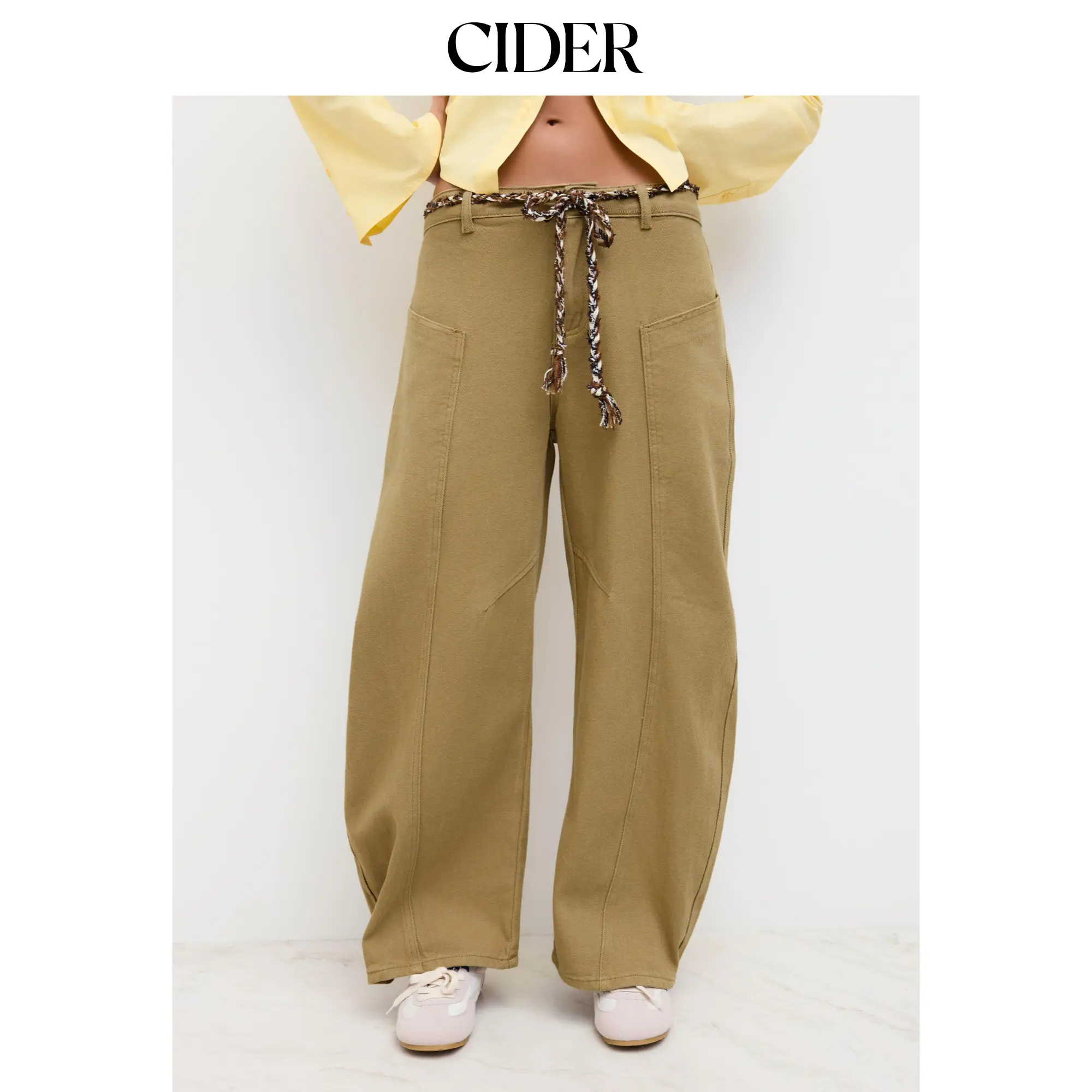 Cider Denim Mid Rise Barrel-leg Jeans With Belt SohoChic