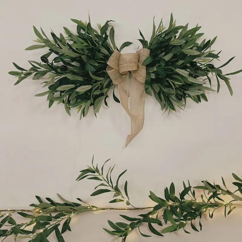 Artificial olive branch wreath with fruits and flowers - a natural-style wreath suitable for walls, doors, windows, and home decoration.