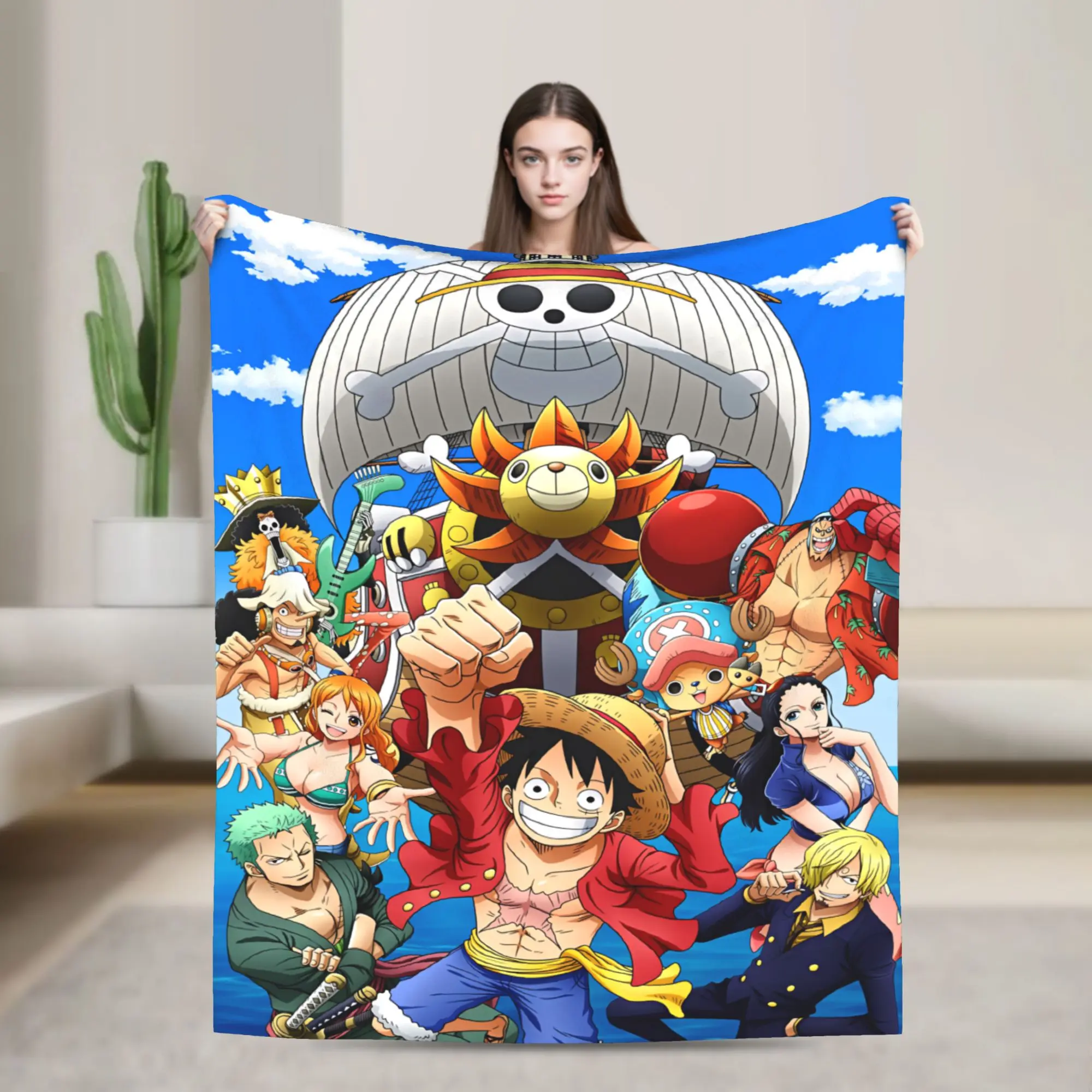 One Piece Luffy and The Straw Hats Pirate Ship Anime Throw Blanket