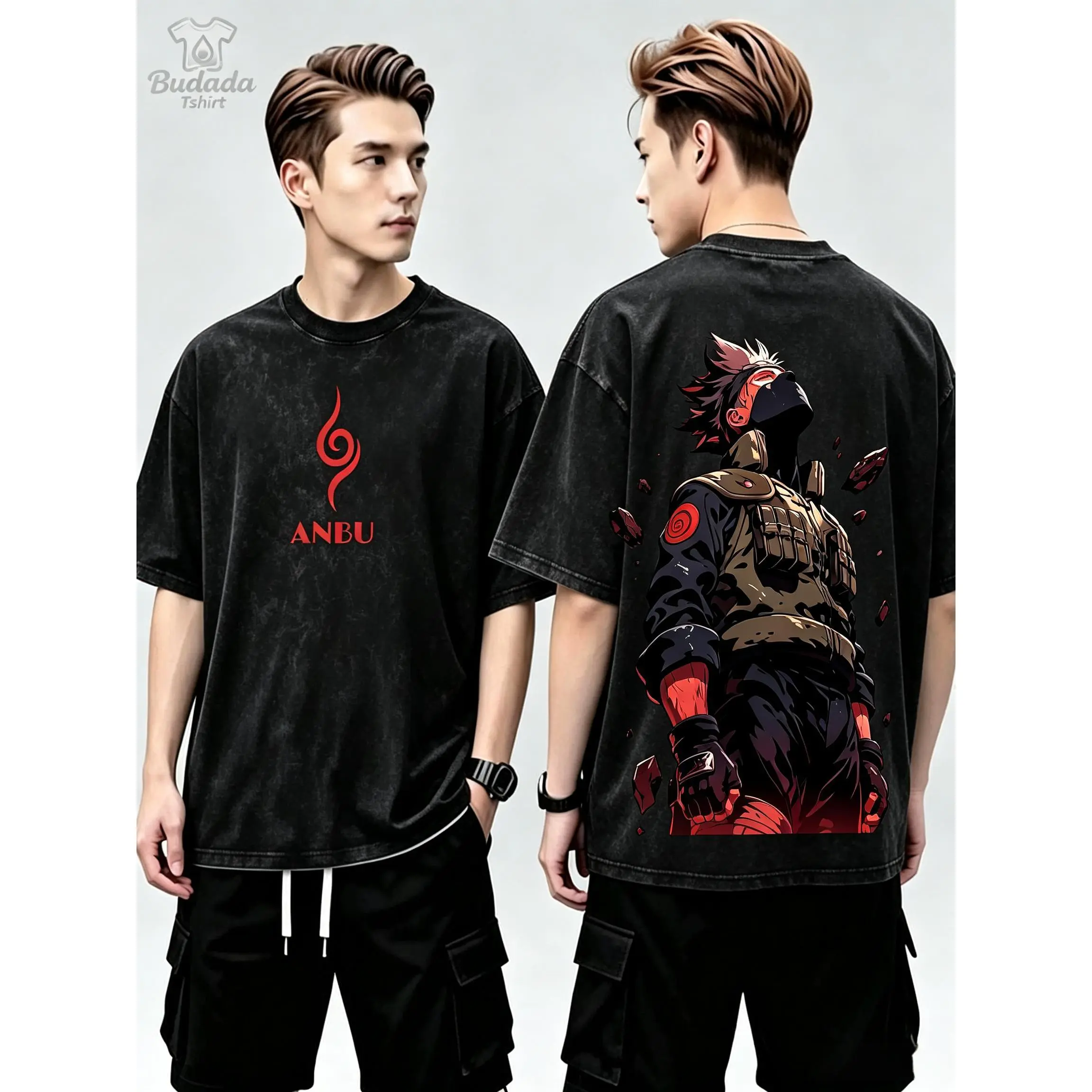 Kakashi T-shirt ,Shippuden,ANBU,vintage Acid Wash Tee,oversized Anime Shirt,manga Graphic Top,otaku Streetwear,grunge Anime Tee,heavy Washed Cotton Loose Crew Neck Short Sleeve,retro Konoha Fan Clothing Trendy Unisex Street Tee for Ninja Anime Lovers