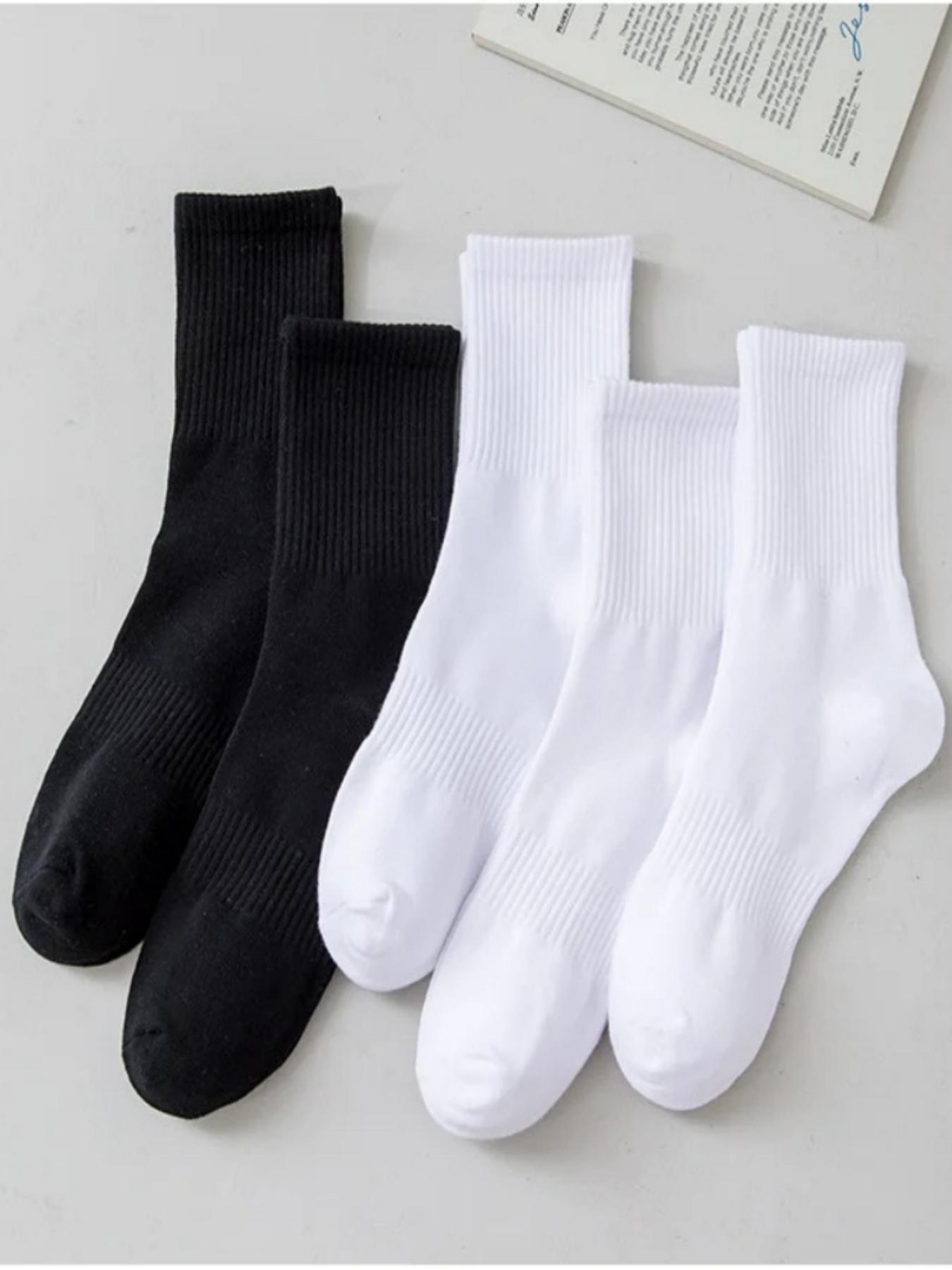 Men's 5 Pairs Solid Crew Socks, Casual Comfy Sock Set for Daily Outdoor Wear, Socks for Men, Knit Socks for All Seasons