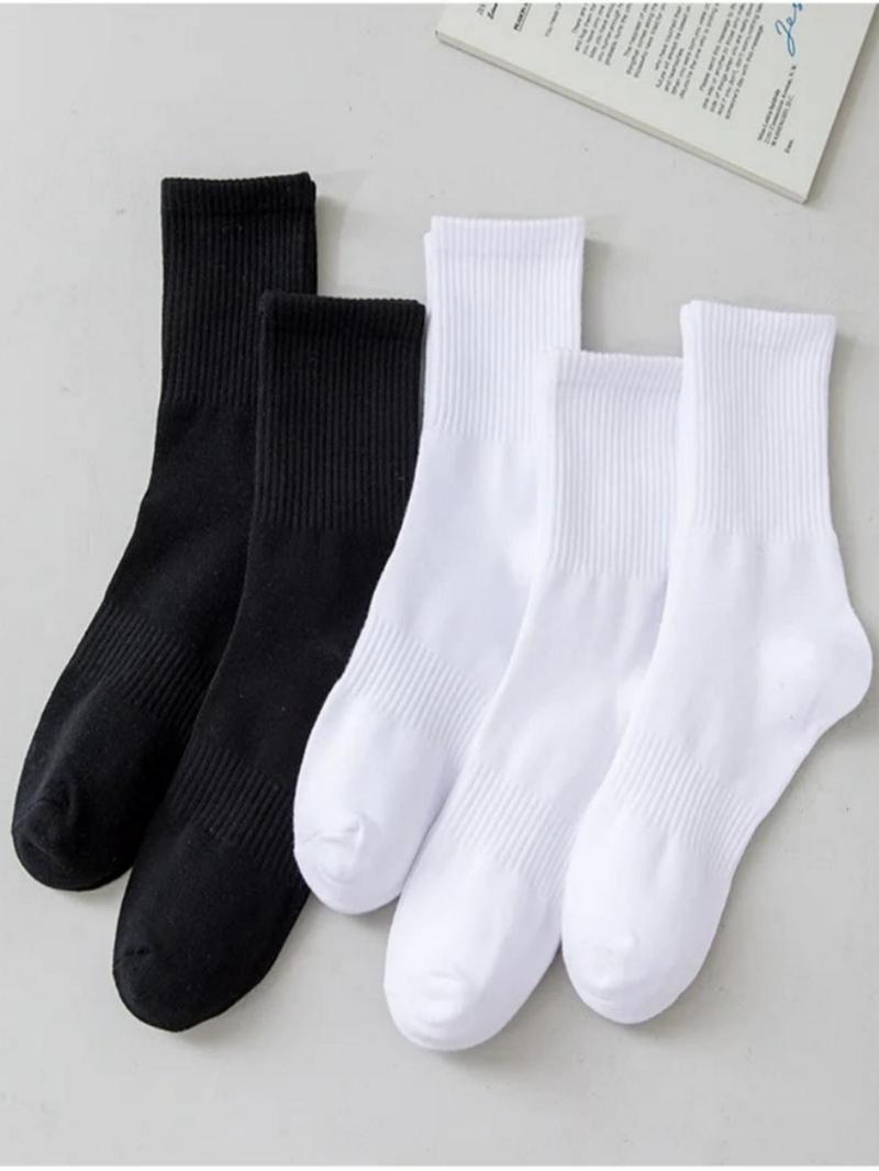 Men's 5 Pairs Solid Crew Socks, Casual Comfy for Daily Outdoor Wear, Socks for Men, Knit Socks for All Seasons, Soft Comfy Socks