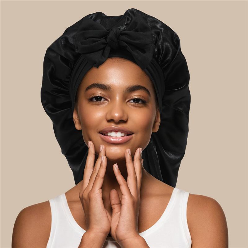 AWAYTR Single Layer Long Satin Bonnet Adjustable Silk Like Hair Bonnets for Women Sleeping Cap for Hair with Elastic Tie Band Hair Care Cap Haircare