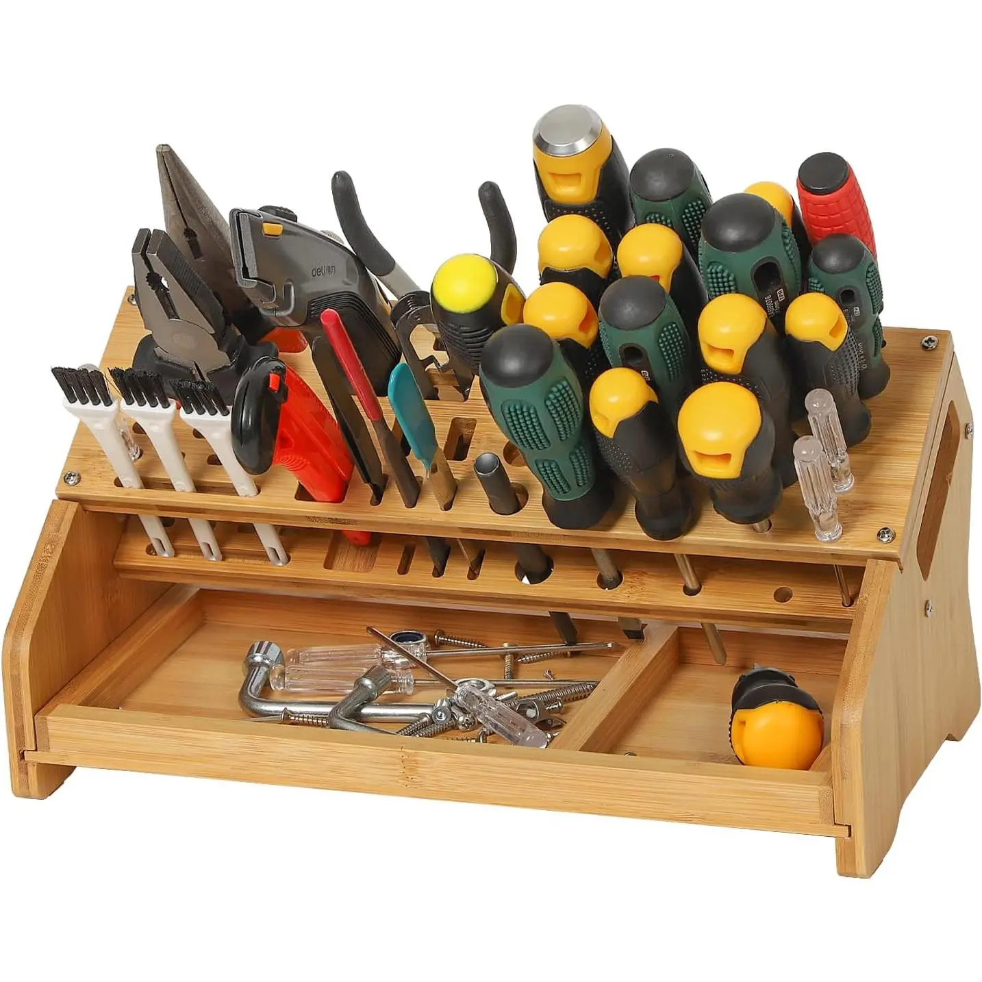 Bamboo Screwdriver Organizer - Tool Storage Organizer Workbench Desktop Rack - Hand Piler Tools Storage Holder -Standard Size