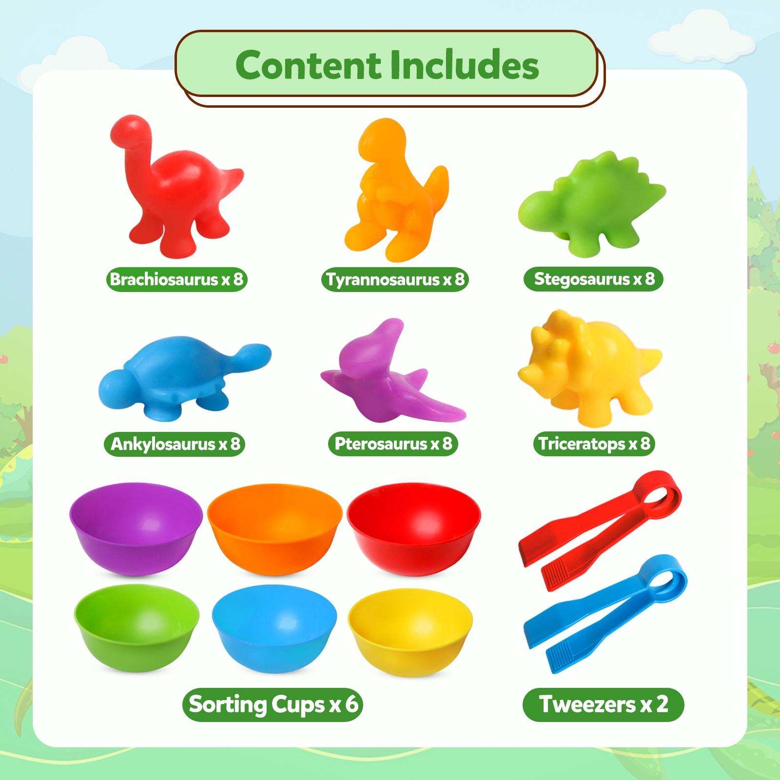 Counting Dinosaur Sensory Toys, Shape Sorter, 1 Set Color Classification Game Toy, Color Sorting Bowl Preschool Learning Activity for Kids