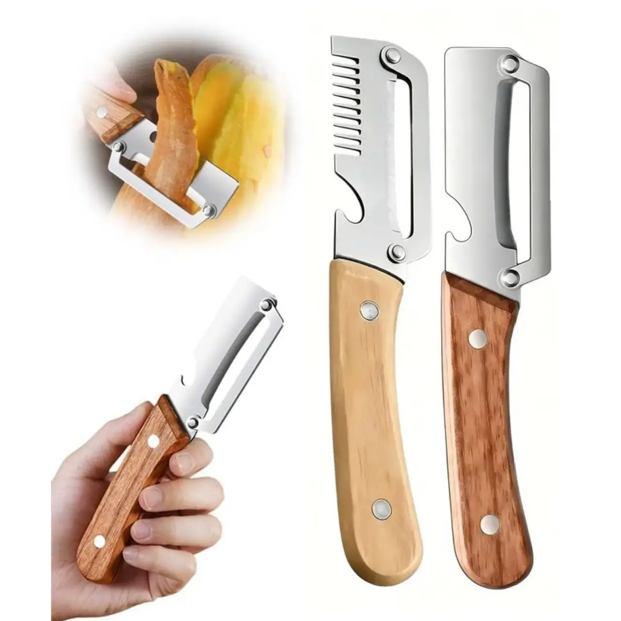 Multi-Functional Upgrade Premium Vegetable Peeler for Kitchen, Ultra-Sharp Stainless Steel Blade with Wooden Handle and Bottle Opener, For Vegetables or Fruits that Need to Be Peeled (2 Pcs), Kitchen Utensils & Gadgets Peelers & Cutters