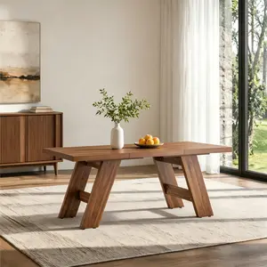 Walnut Grain MDF Rectangular Dining Table 71"L*31.5"W*29.7"H Symmetric V-Shaped Reinforced Legs Anti-Slip Pads Seats 6-8 People Multi-Purpose Desk Conference Table For Dining Room Office Home