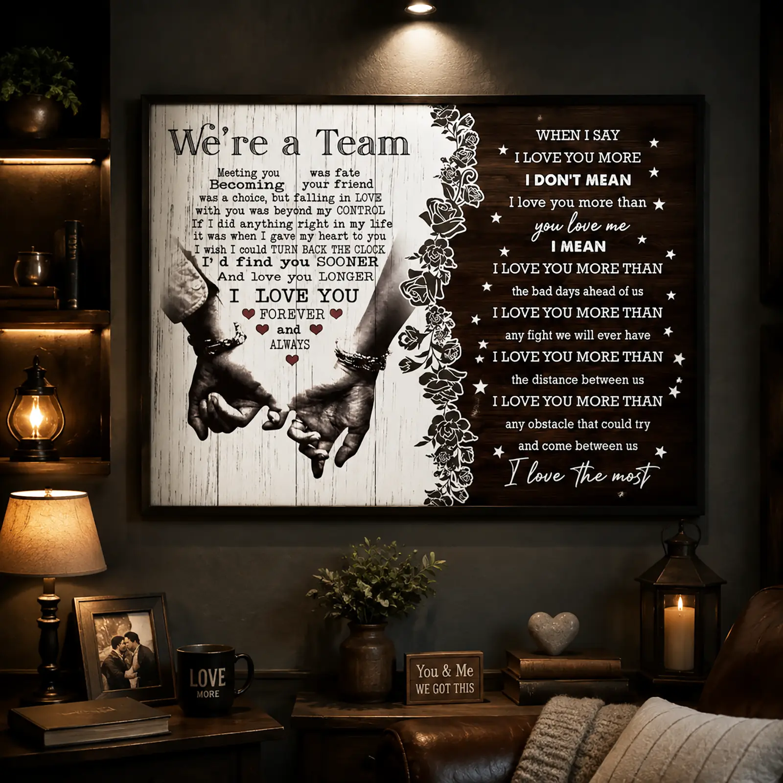 We're A Team Canvas Wall Art Poster,Romantic Couple Love Quote Poster, Anniversary Gift for Husband Wife, Minimalist Bedroom Decor, Forever Love Gift for Couples