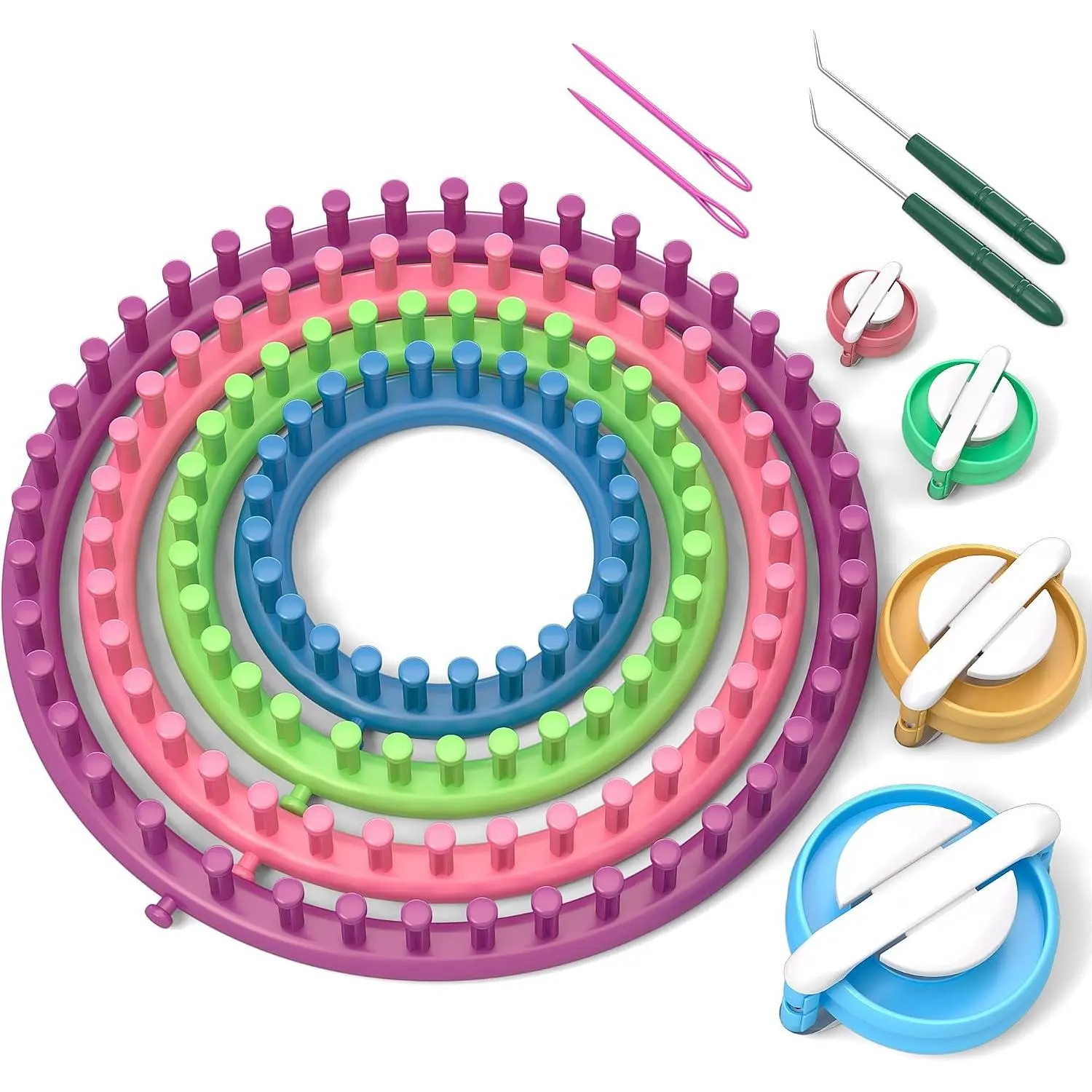 Round Knitting Looms Set Craft Kit Tool with Hook  and Pompom Maker