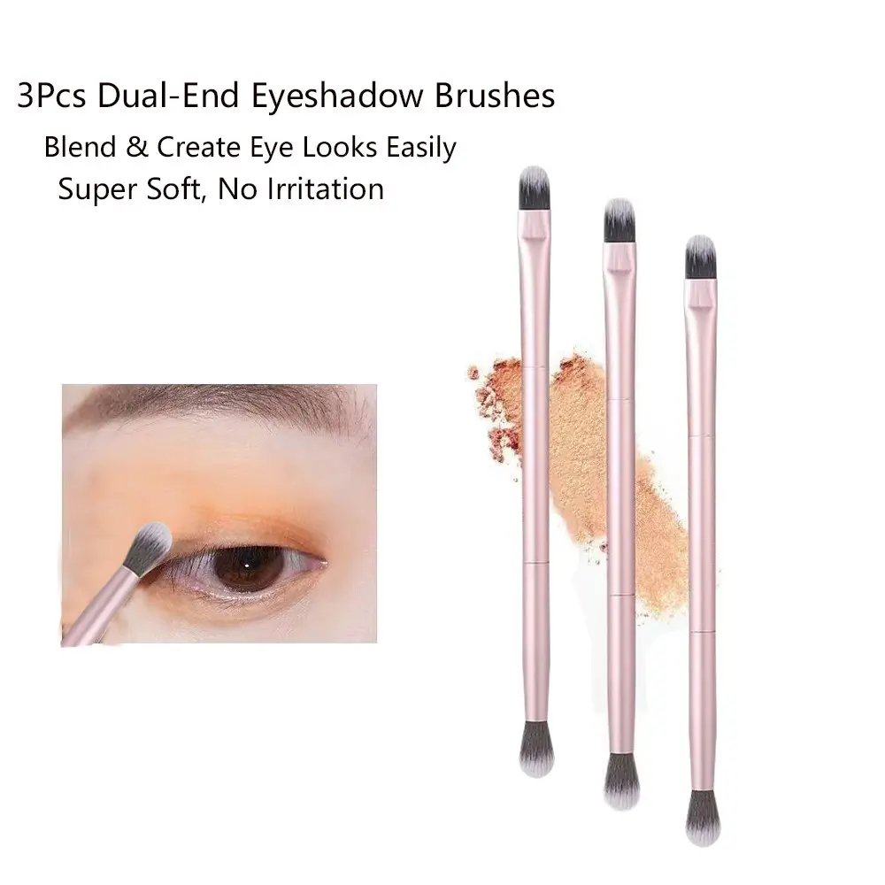 3pcs Dual-Ended Eye Shadow Brushes, Nose Contour Brush, Eyeshadow Blender, Essential Makeup Tools, Professional Beauty Accessories