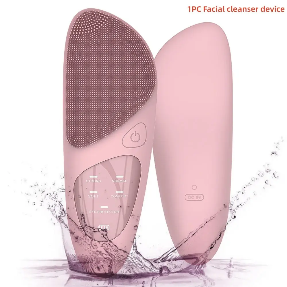 3-in-1 Multi-Function Electric Sonic Silicone Facial Cleansing Brush IPX7 Waterproof Silicone Pore Cleaning Vibrating Brush Facial Exfoliation with Hot Compress Eye Massage and Skin Smoothing Function