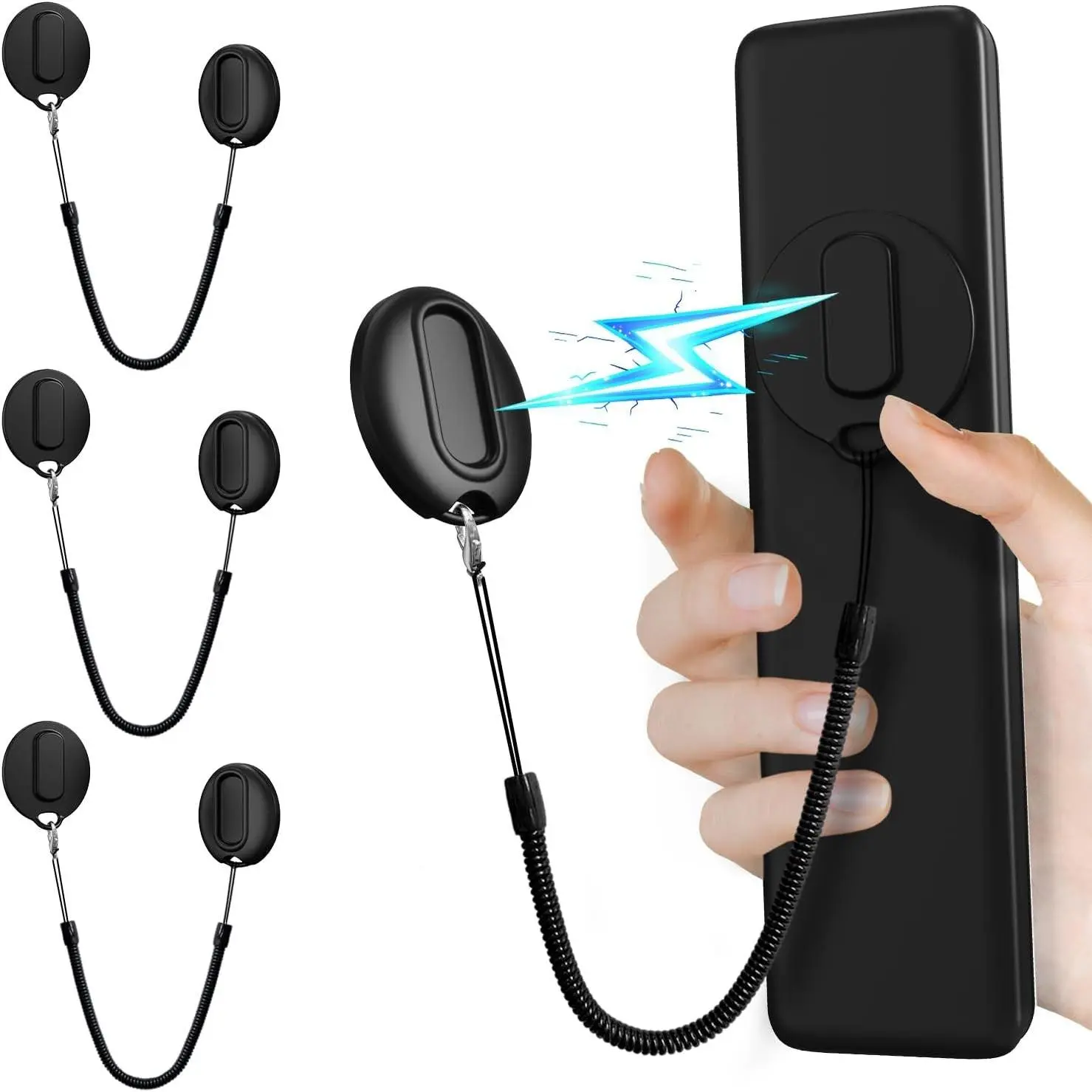 Magnetic Silicone Remote Control Holder 3 Pack Black with Security Cable, Self-Adhesive Wall Mount, Retractable Anti-Loss Organizer for TV, Fan and Air Conditioner Remotes