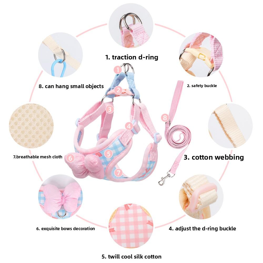 New Plaid Print Lightweight Thin Dog Harness for Small Dogs, Outdoor Dog Leash for Walking Adjustable Dog Collars zipper pouch jumping accessories strap pet breathable mesh cat harness walk LED Retractable Two-Dog with Swivel Head shaped surprise gift