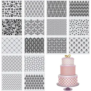 16 Pieces Floral Cake Decoration Stencils Templates Baking Mesh Tool for Wedding Cake Cookie Fondant Dessert Edge Molding Decorating Supplies Cute Style