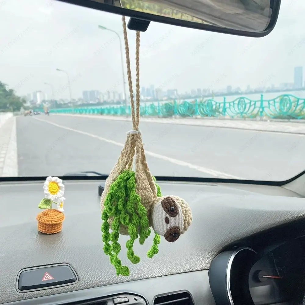 Car Hangings Cartoon Cute Sloth Car Sloth Crochet Sloth Car Holder Rear View Mirror Ornament Automotive Interior Decoration