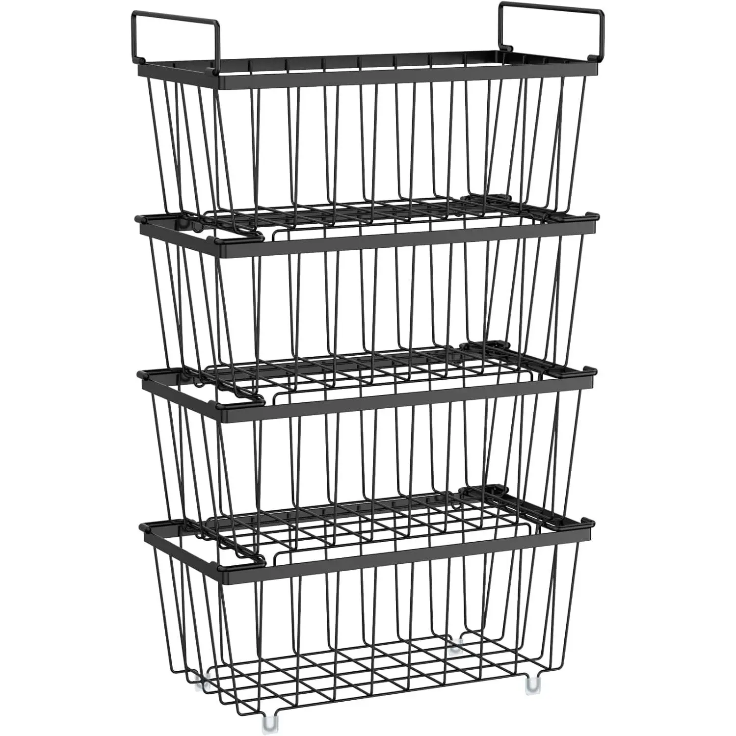 Freezer Organizer Bins - Small Baskets for 7 Cu.Ft, 4 Pack| Easy Access Handles, Stackable Deep Freezer Wire Baskets, Vertical Sorts for Frozen Meat, Vegetable and Items